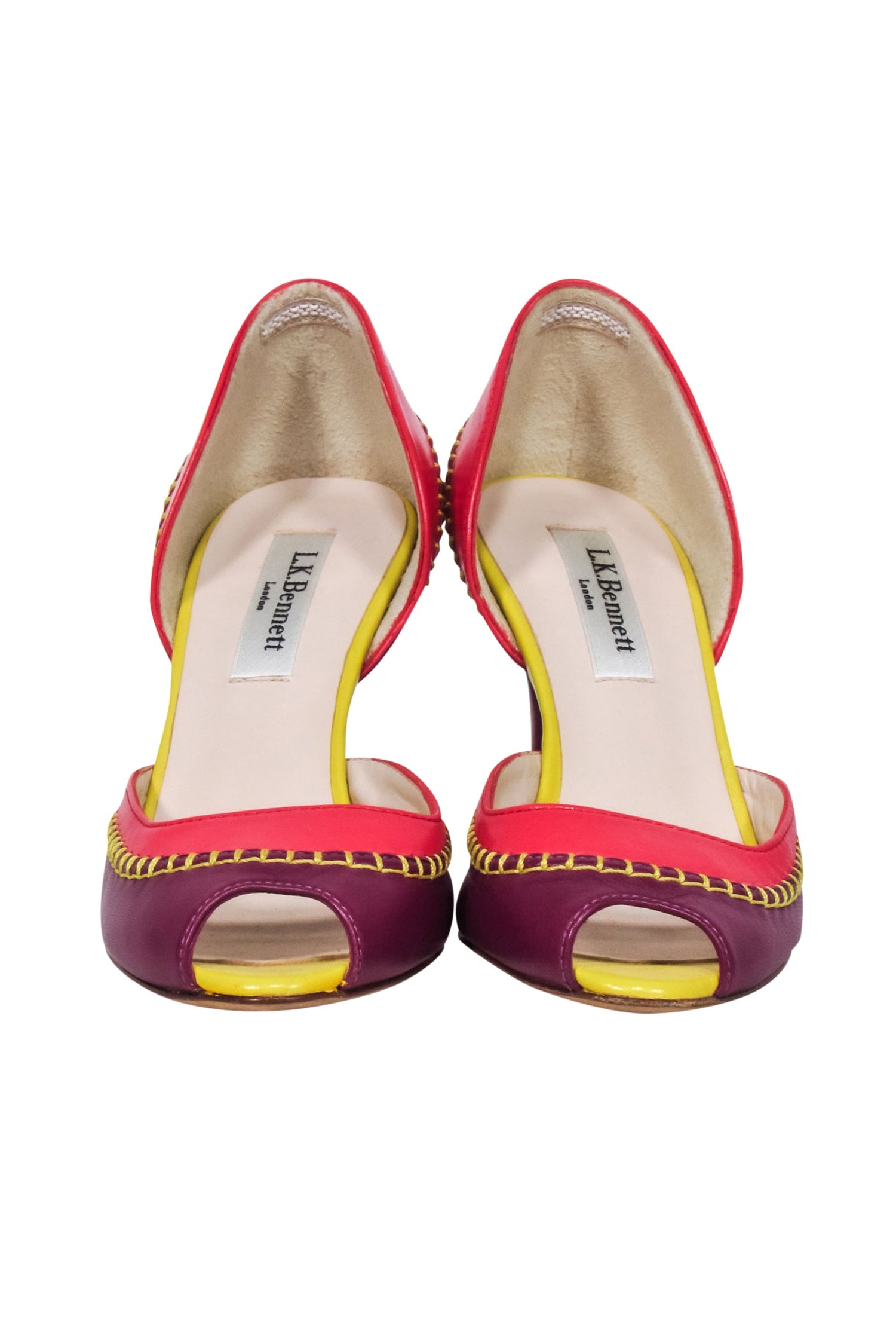 L.K. Bennett - Stunning Purple, Pink & Yellow Peep Toe Pumps with Contrast Stitching, Size 4