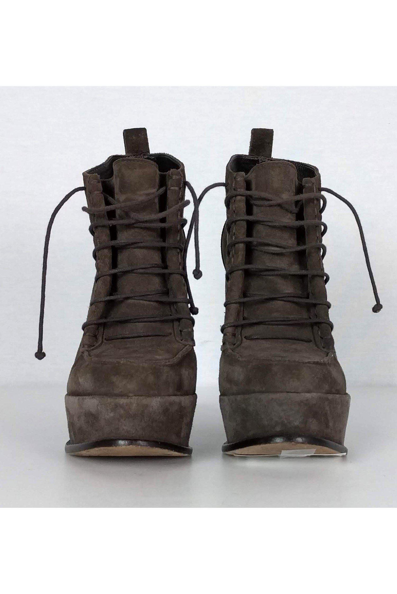 Elizabeth & James Taupe Suede Lace - Up Booties: Size 5.5 Fashion Statement