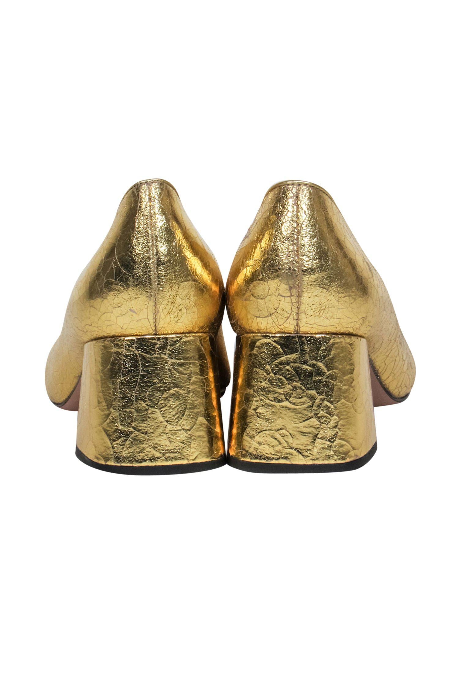 J.Crew Gold Metallic Crackle Textured Block Heel Pumps - Size 8.5 - Be the Golden Goddess!