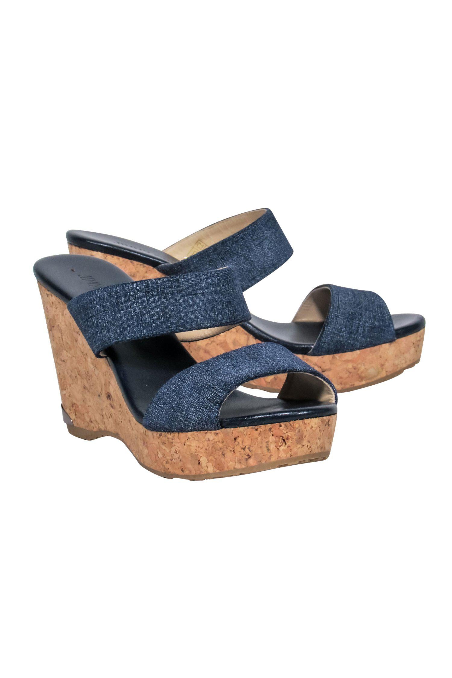 Jimmy Choo - Stunning Denim Strappy Cork Wedges in Size 8