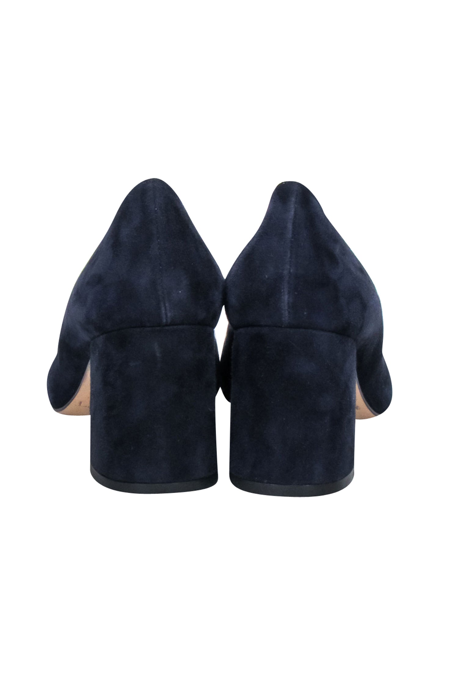 L.K. Bennett Navy Suede Black Rounded Toe Block Heel Pumps - Size 8.5 - Elevate Your Style!