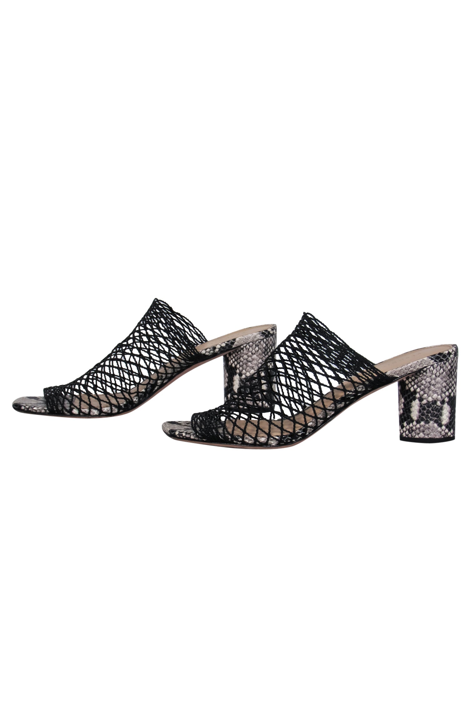 Veronica Beard Grey & Black Snakeskin Print Fishnet Heeled Mules - Size 8.5