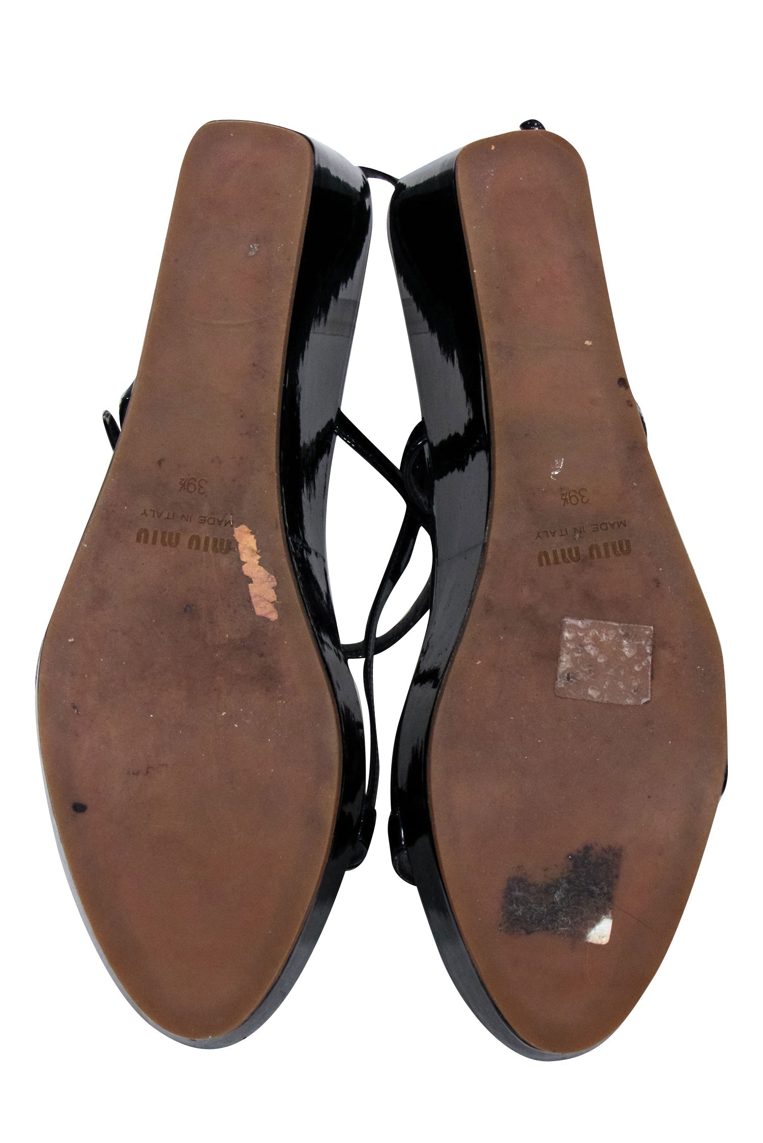 Miu Miu Glamorous Black Patent Leather Platform Wedge Sandals - Size 9.5