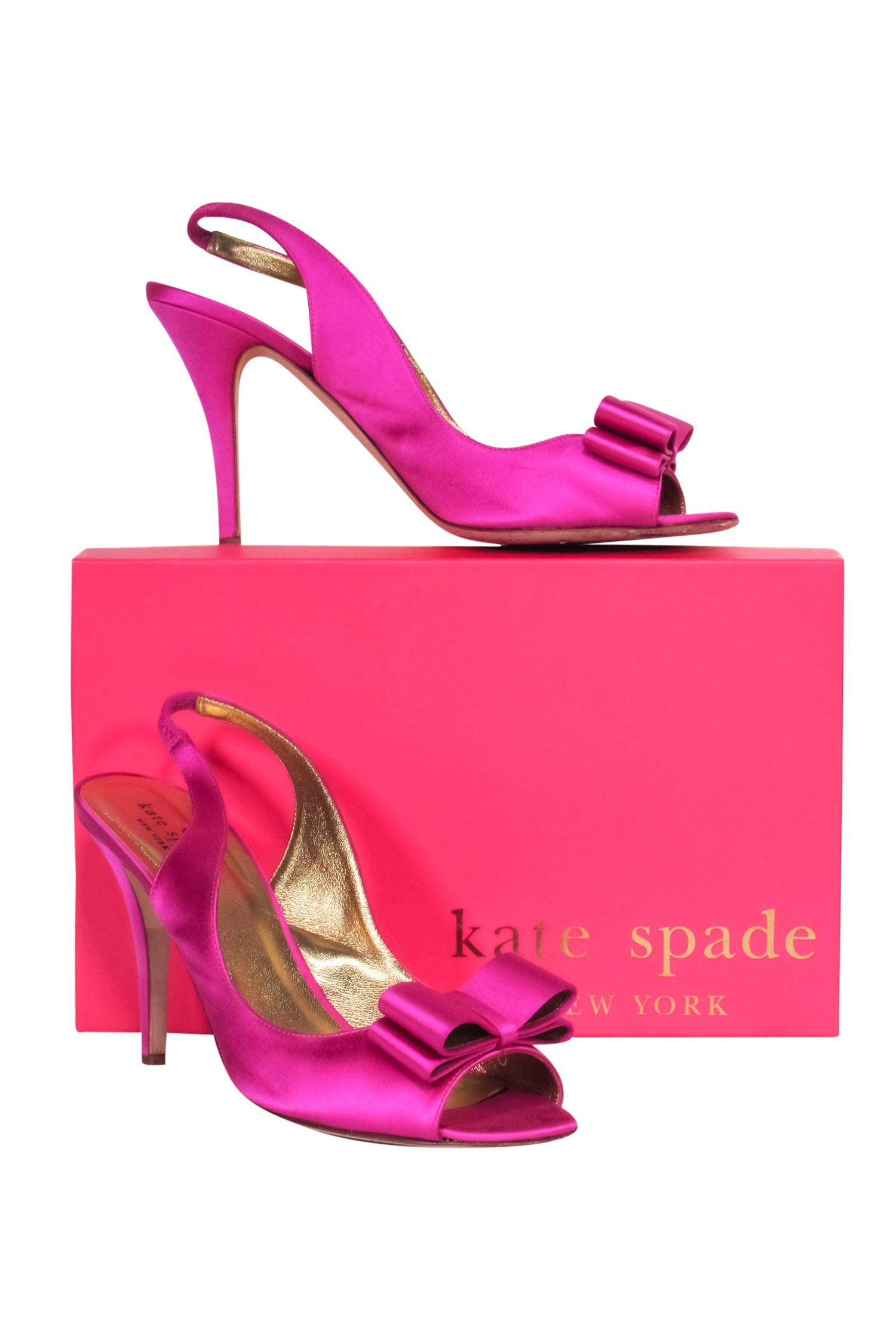 Kate Spade Fuchsia Satin Bow Slingback Peep Toe Pumps - Size 10