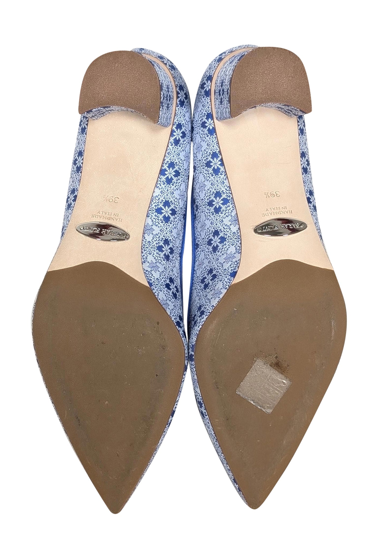 Sarah Flint - Stunning Blue & White Print Pointed Toe Block Heel Pumps in Size 9