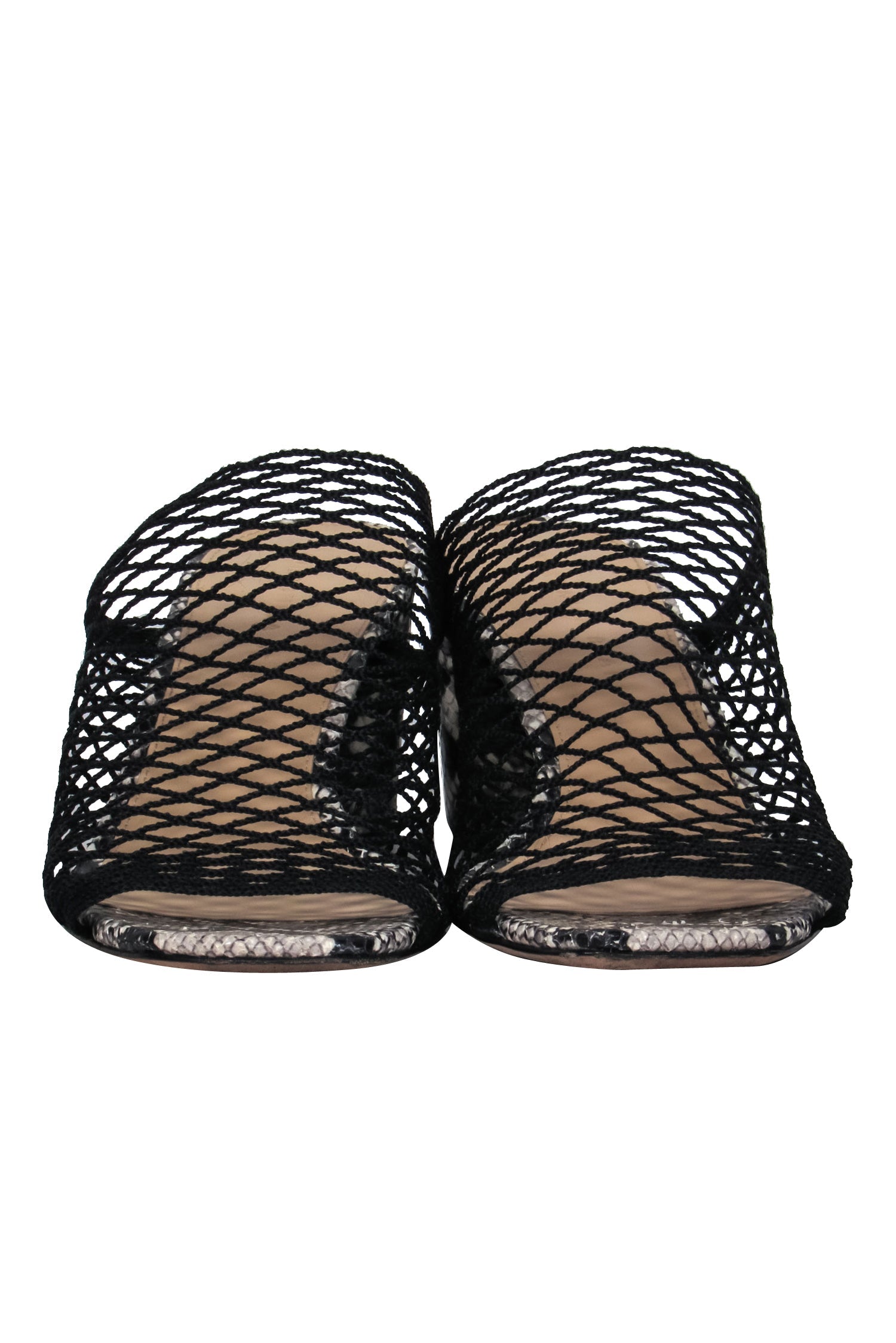 Veronica Beard Grey & Black Snakeskin Print Fishnet Heeled Mules - Size 8.5