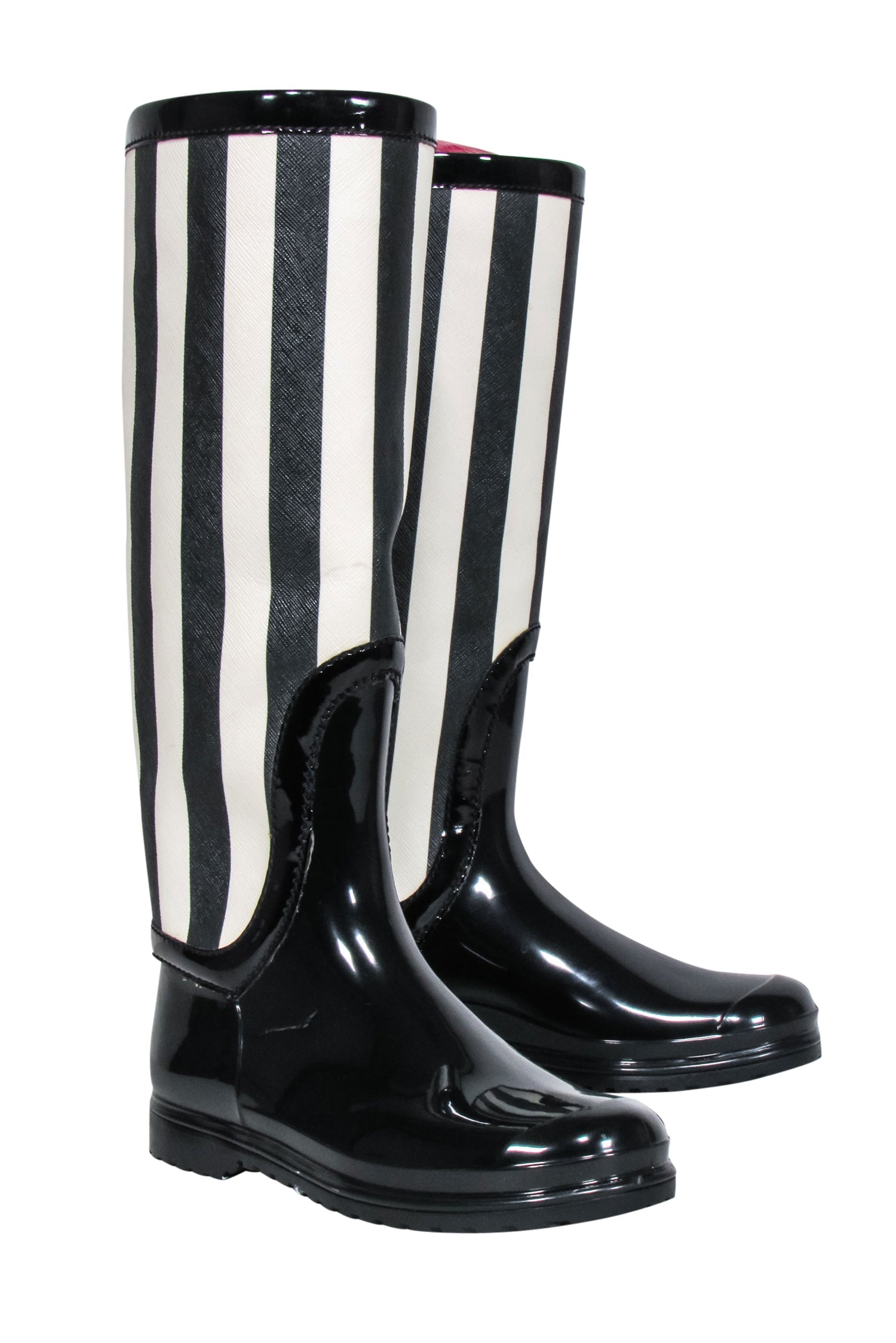 Dolce & Gabbana's Stylish Black & Cream Striped Rain Boots - Size 8