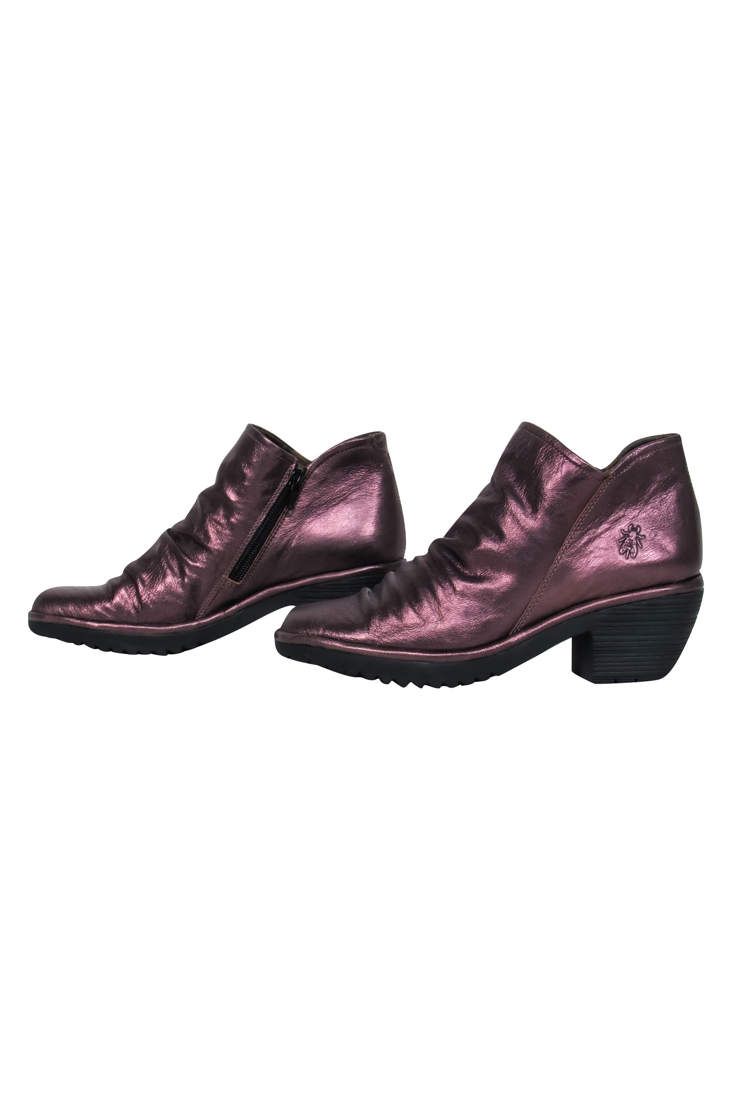 Fly London - Stunning Bronze Leather Round Toe Block Heel Booties, Size 9