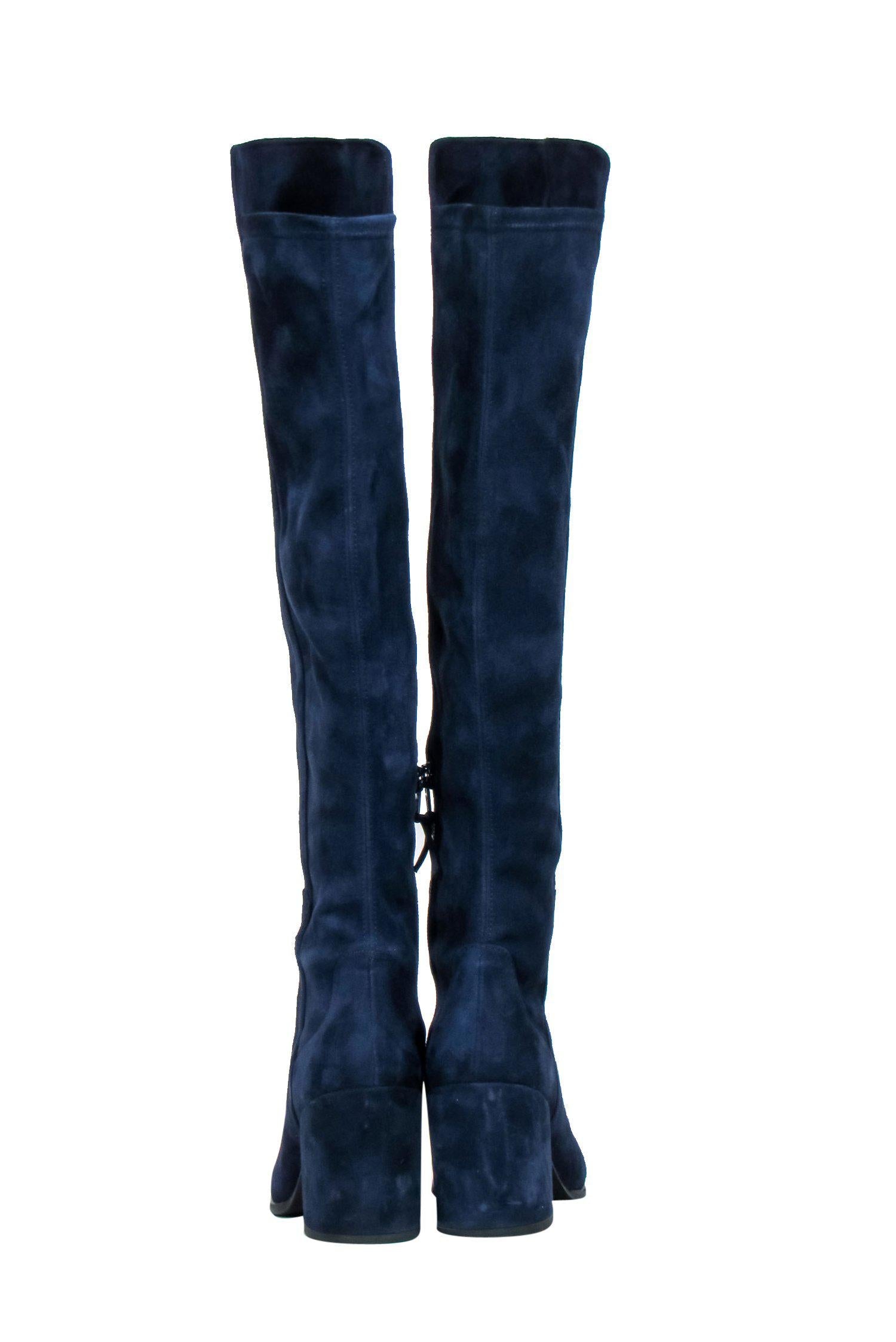 Stuart Weitzman Navy Suede Knee-High Heeled Boots - Size 6.5 - Glam Up Your Winter!