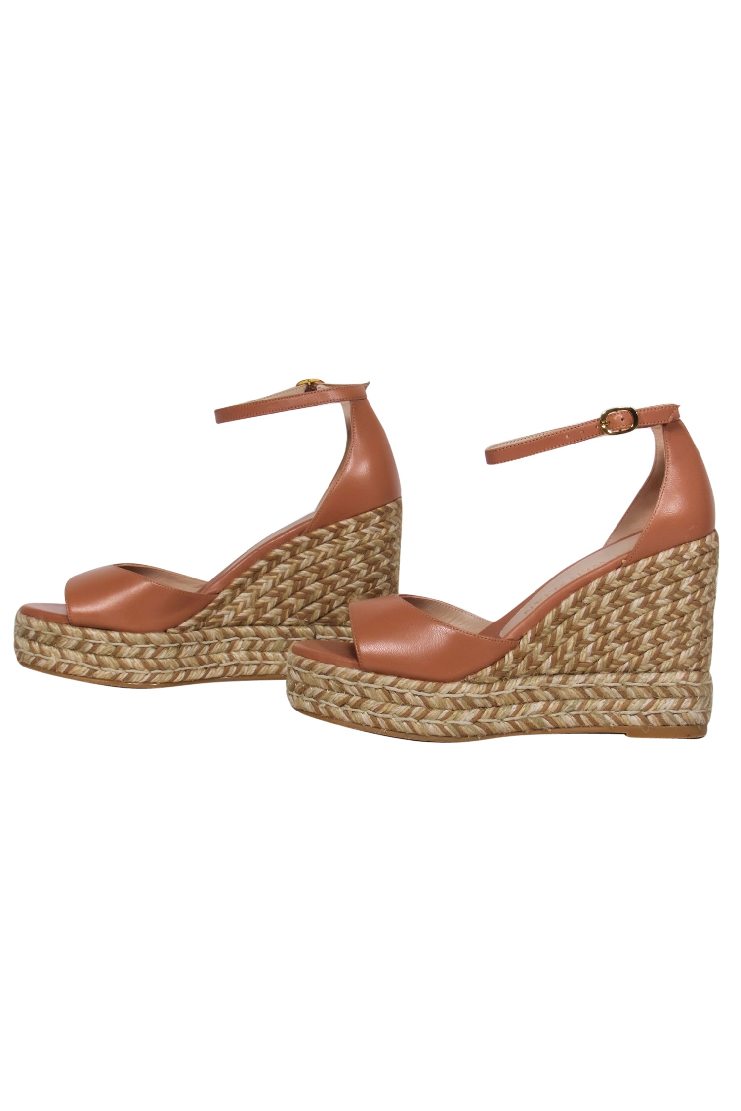 Stuart Weitzman - Glamorous Beige Leather Espadrille Platform Wedges in Size 7.5