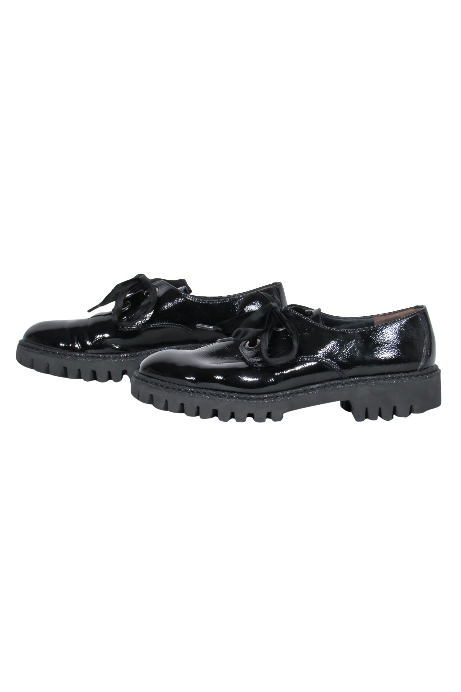 Paul Green Black Patent Leather Gem-Embellished Lace-Up Platform Loafers - Size 8