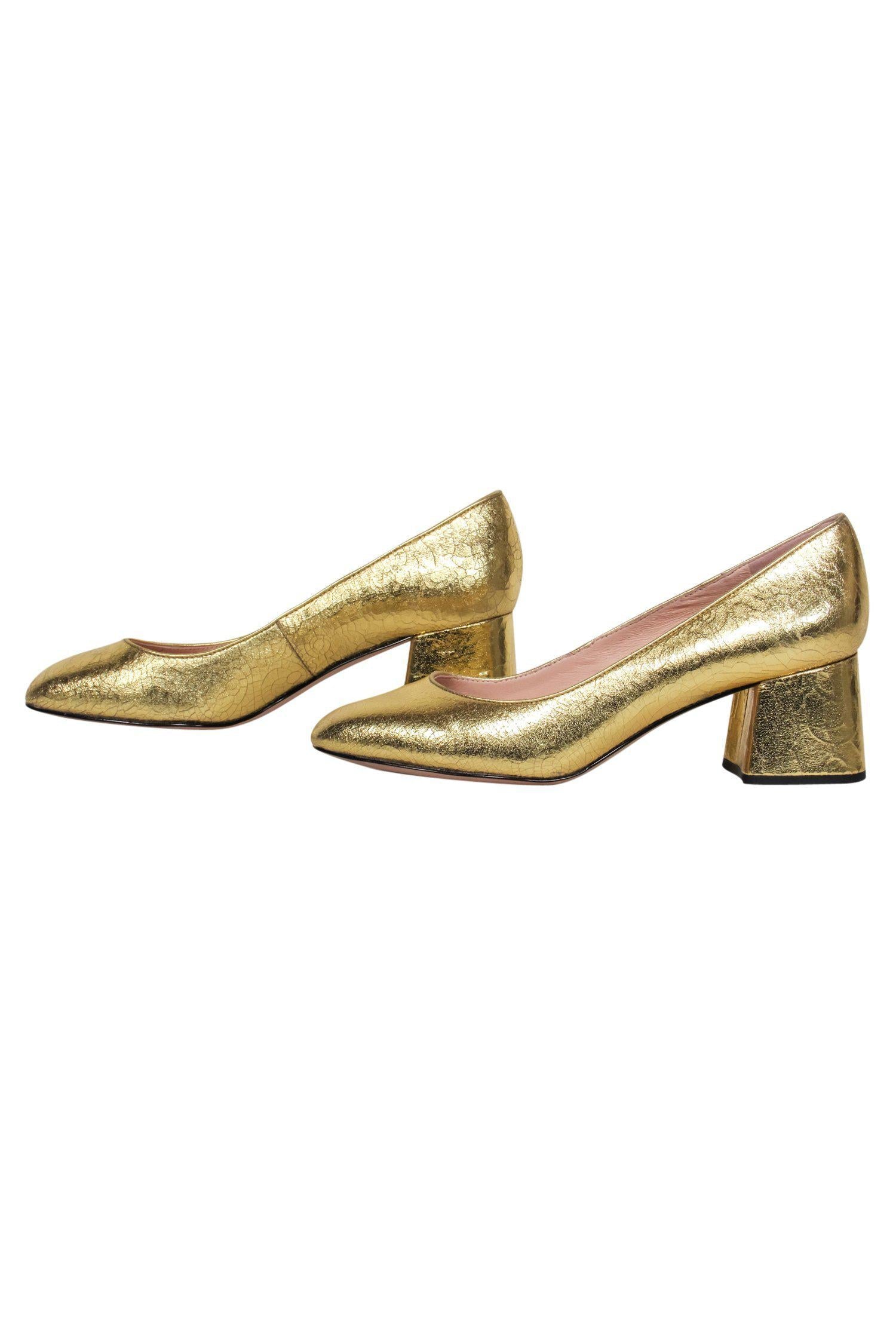 J.Crew Gold Metallic Crackle Textured Block Heel Pumps - Size 8.5 - Be the Golden Goddess!