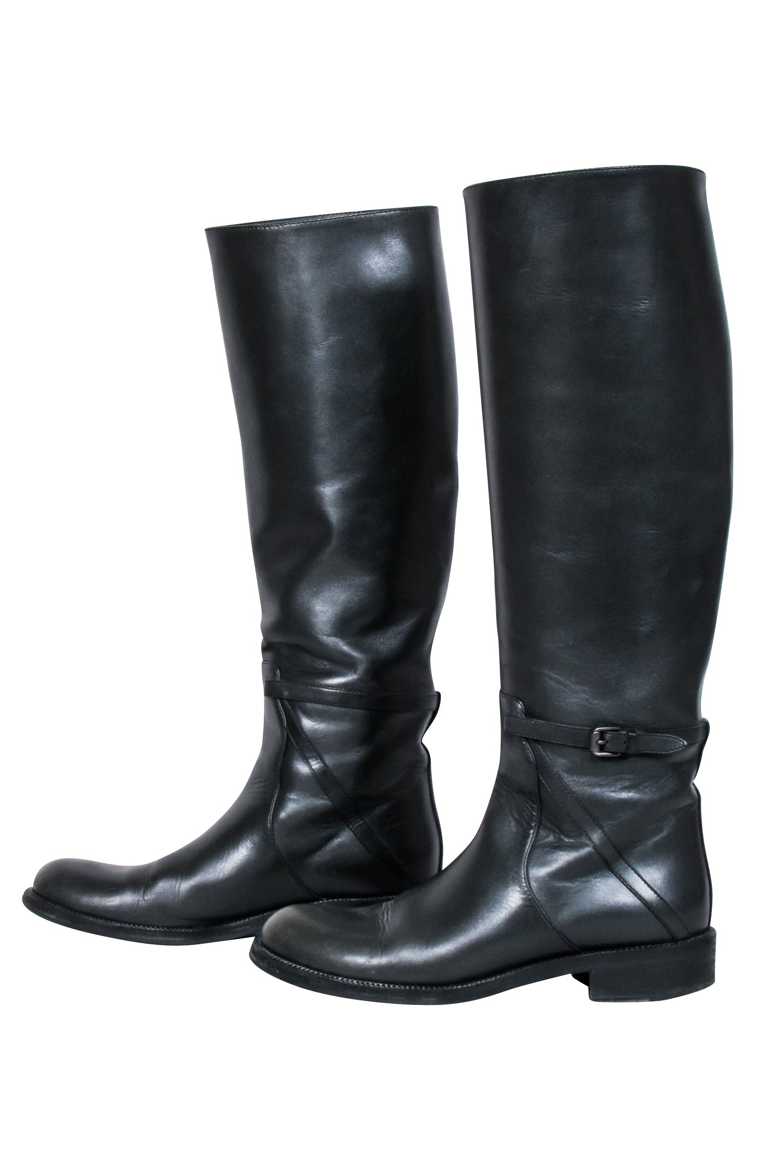 Bottega Veneta - Chic Black Leather Tall Riding Boots, Size 6.5
