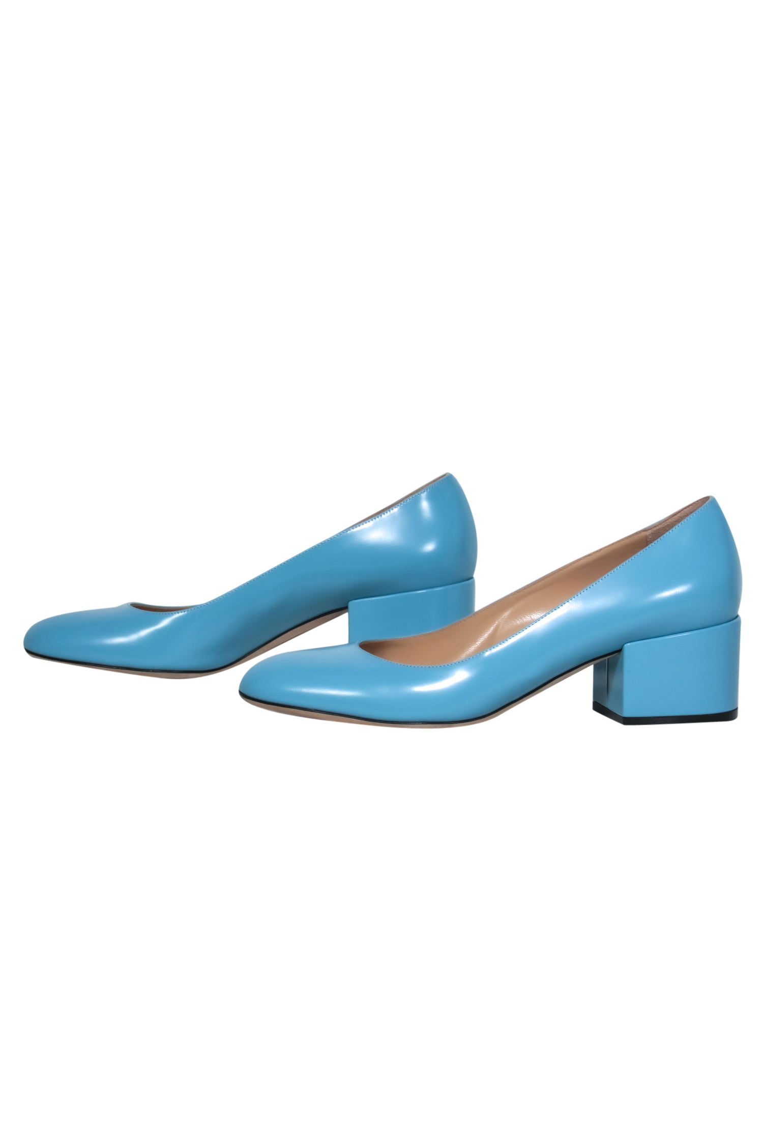 Sergio Rossi Robin Egg Blue Patent Leather Block Heel Pumps - Size 8.5