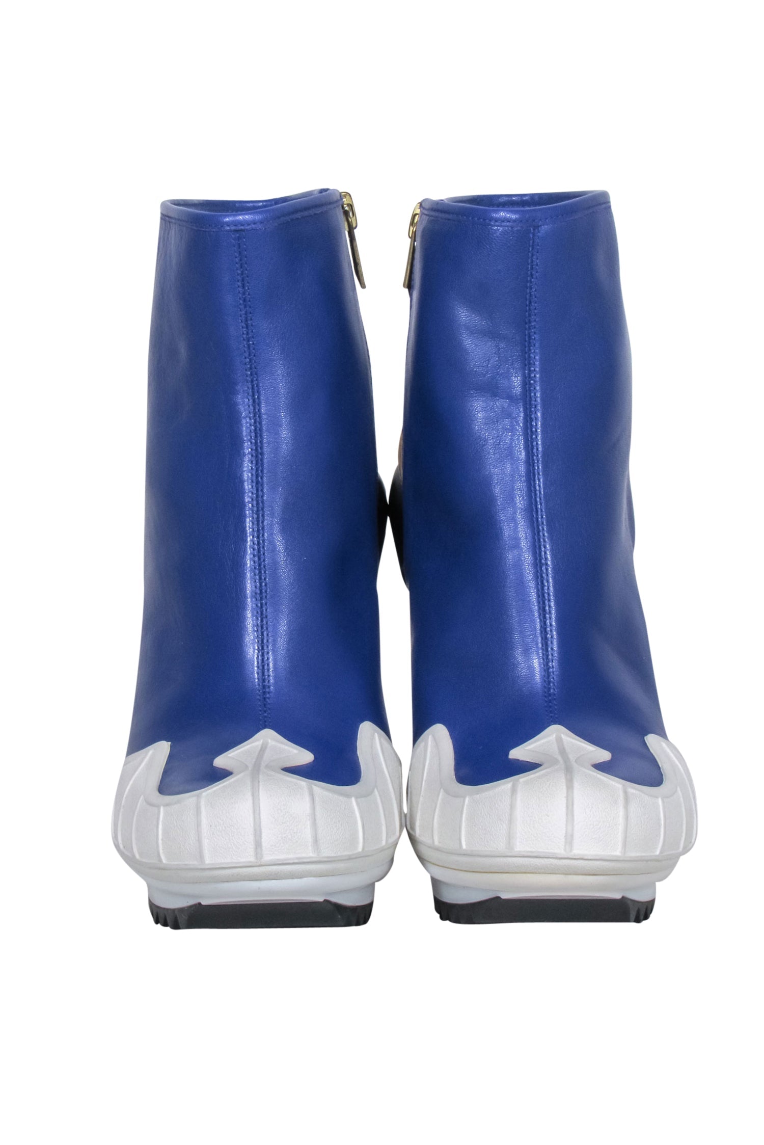 Y-3 Yohji Yamamoto Blue Leather Abstract Booties - Size 6.5: Make a Bold Statement!