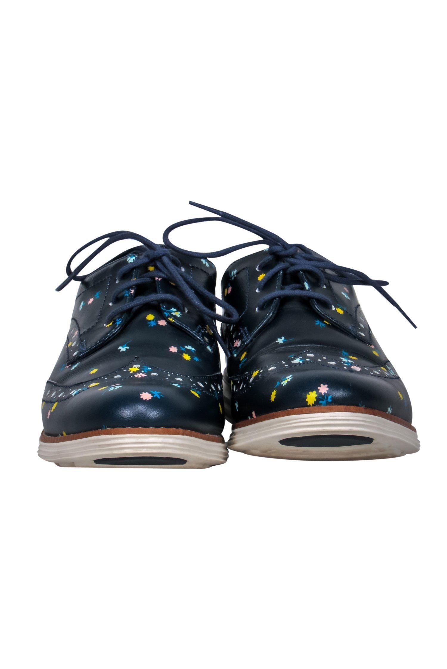 Cole Haan Navy Floral Print Lace - Up Loafers in Size 7.5: A Spring Office Essential!