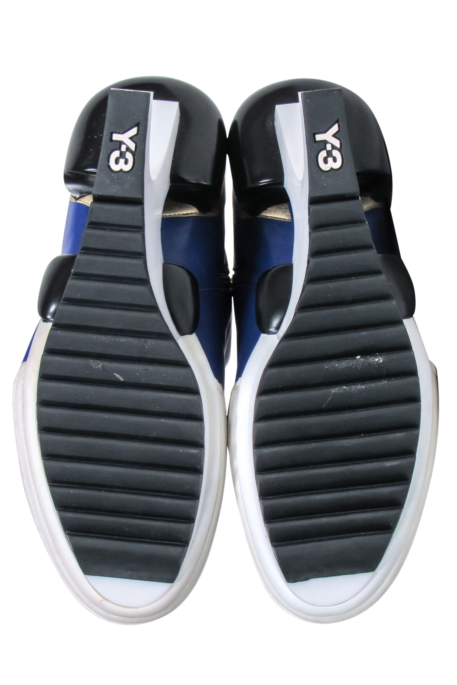 Y-3 Yohji Yamamoto Blue Leather Abstract Booties - Size 6.5: Make a Bold Statement!