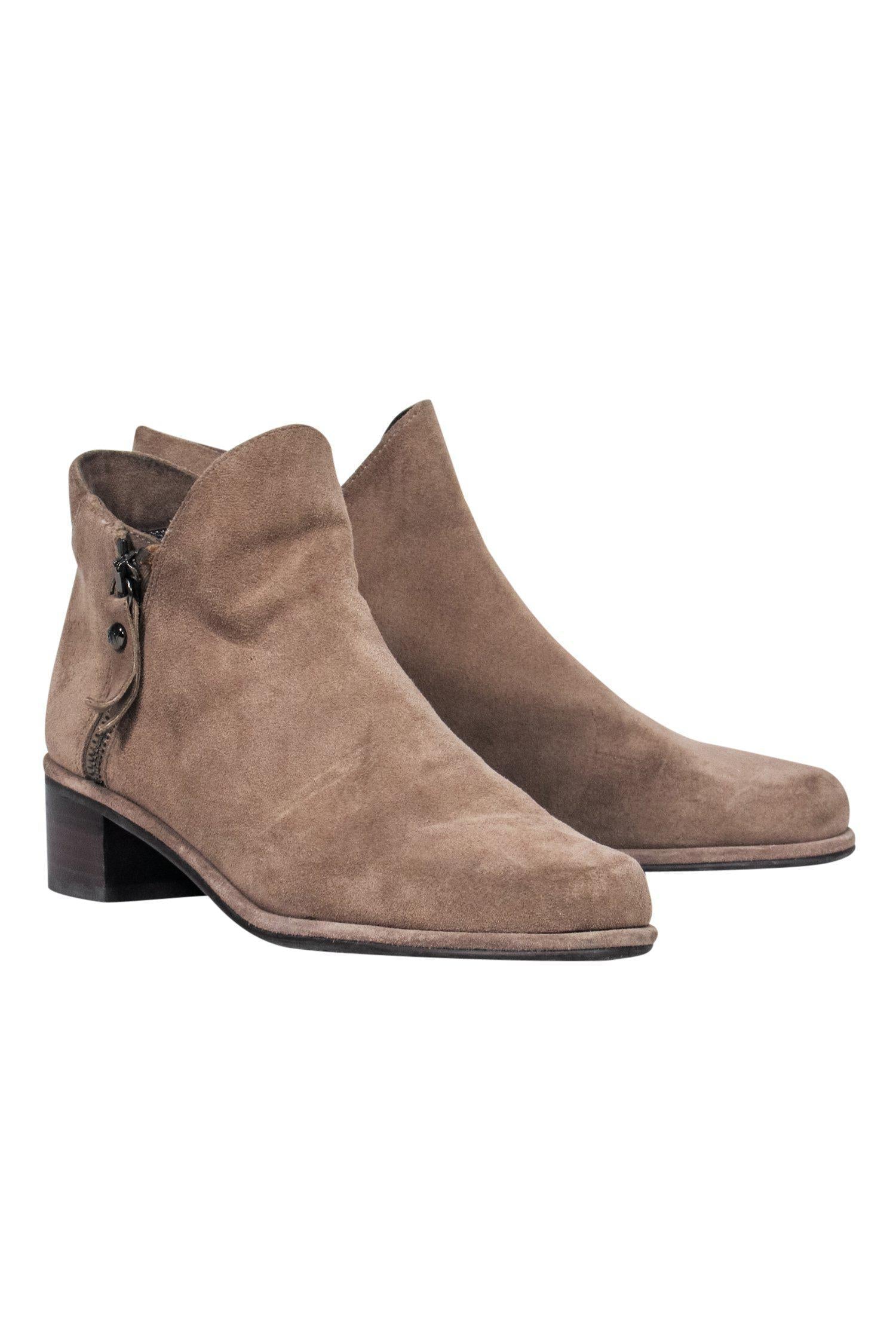 Stuart Weitzman Dark Beige Suede Ankle Booties - Size 6.5 - Strut in Style!