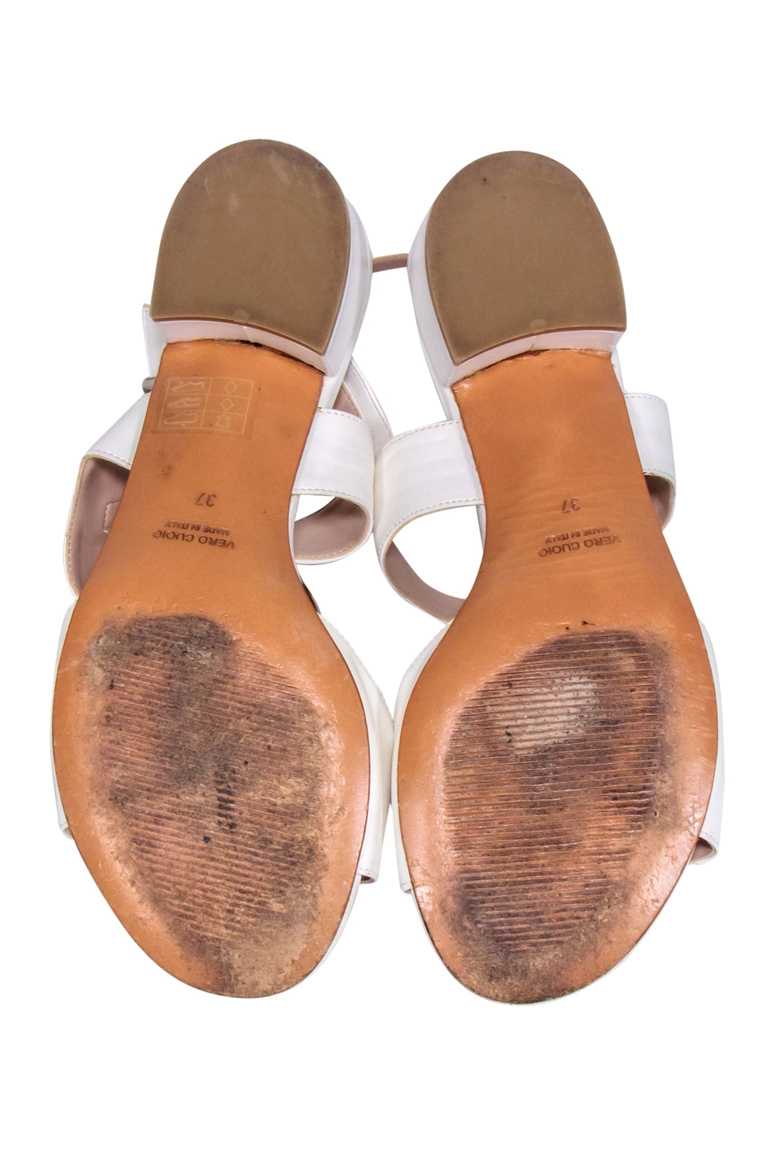 Bally's Charming White Leather O - Ring Strappy Sandals, Size 7