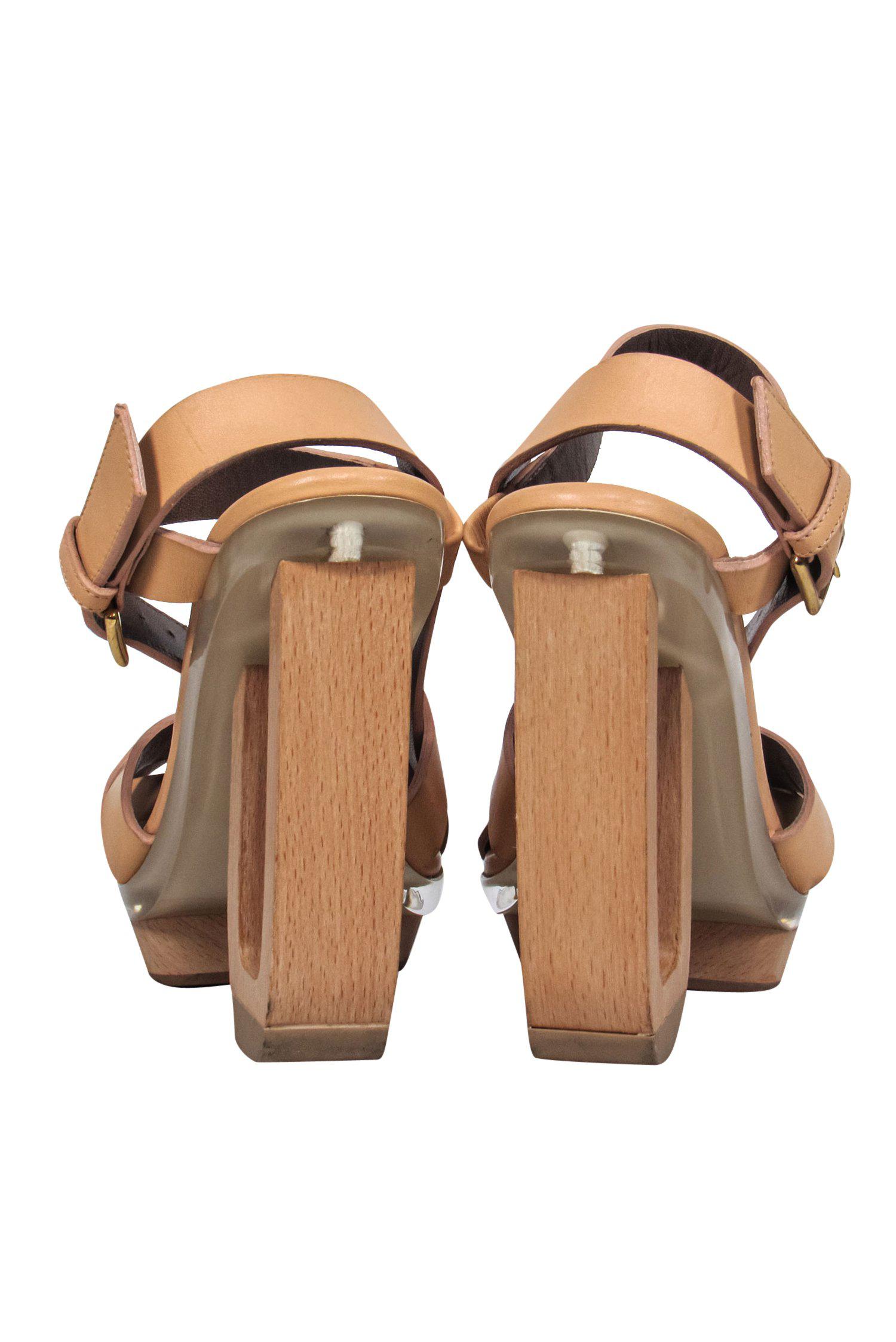 Marni Tan Strappy Platform Pumps with Abstract Heel - Size 10