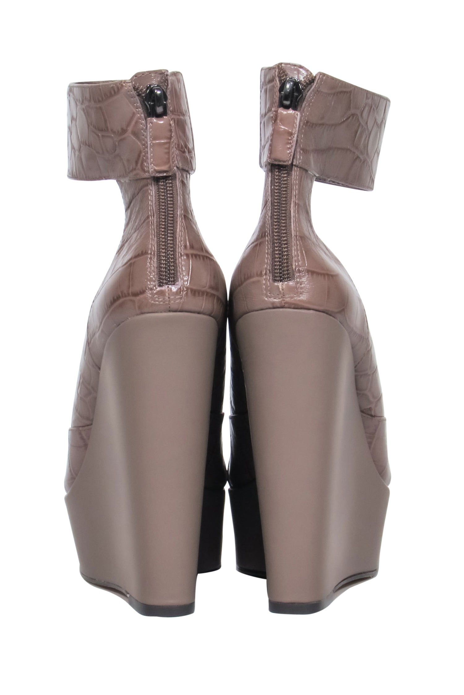 BCBG Max Azria - Chic Taupe Reptile Print Wedges with Ankle Strap, Size 6