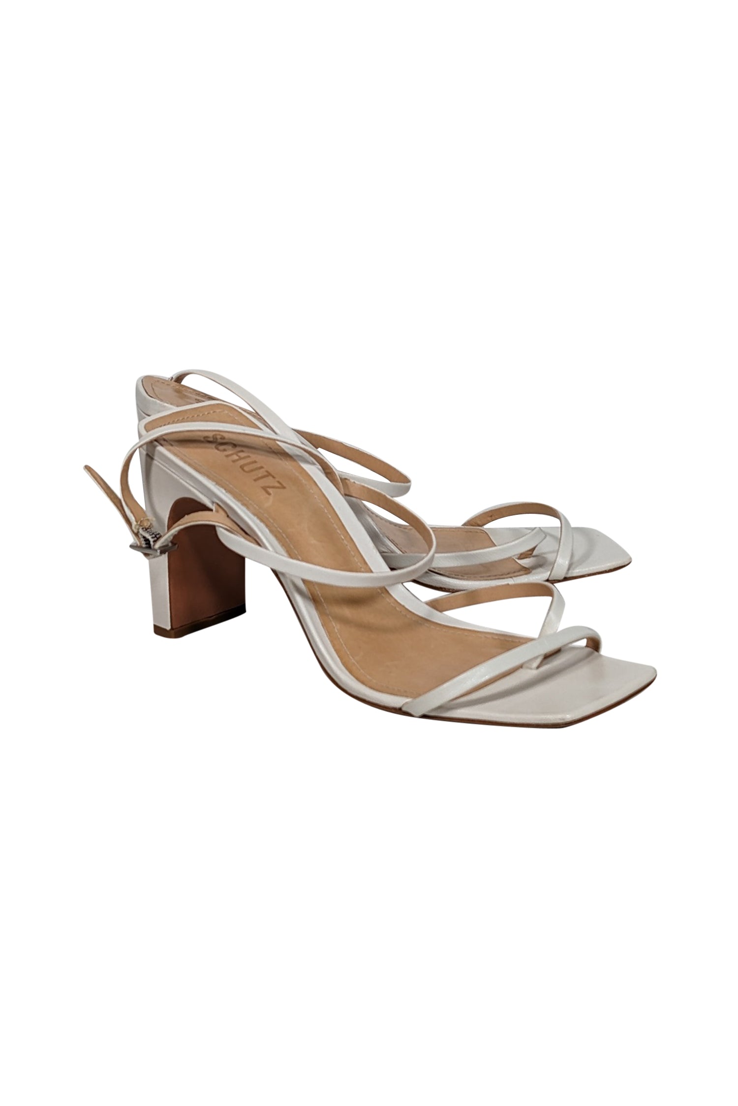 Schutz Ivory Leather Square Toe Strappy Sandals - Size 6.5, A Must - Have for Fashionistas!