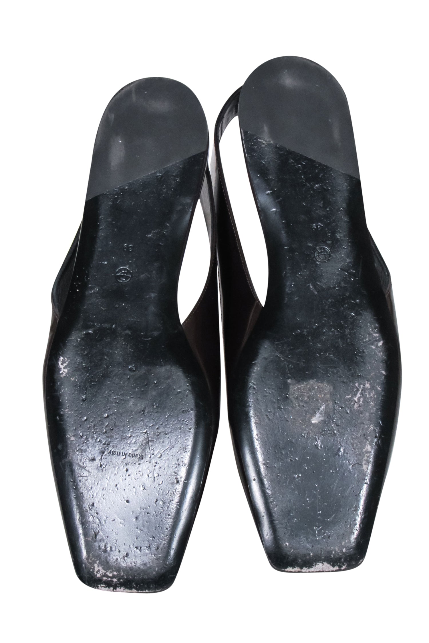 The Row - Stylish Espresso Brown Leather Square Toe Sling Back Flats in Size 9