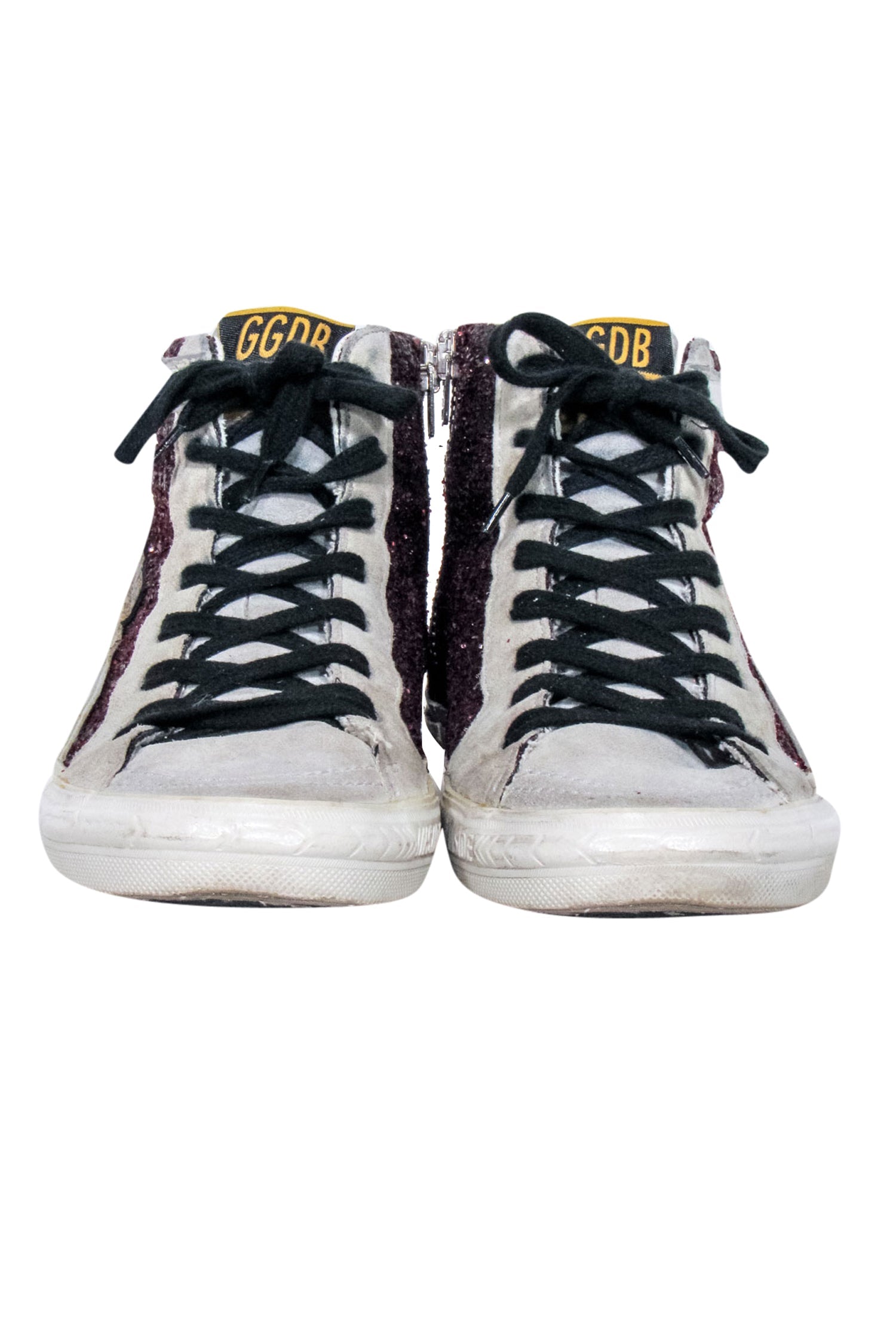 Golden Goose - Stunning Maroon Glitter & Grey Suede Slide Sneakers, Size 8