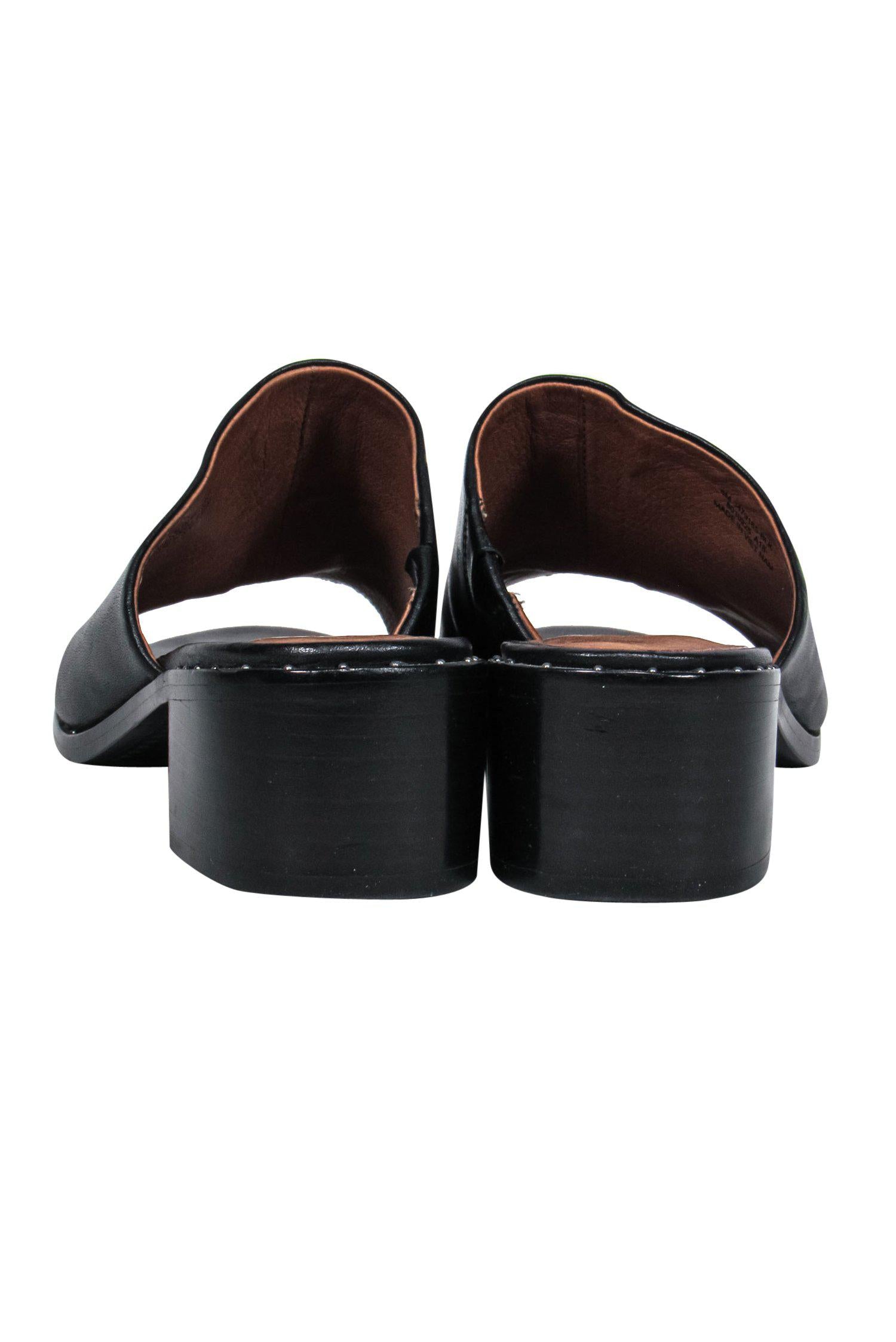 Frye Black Studded Leather Chunky Heel Slide Sandals - Size 6