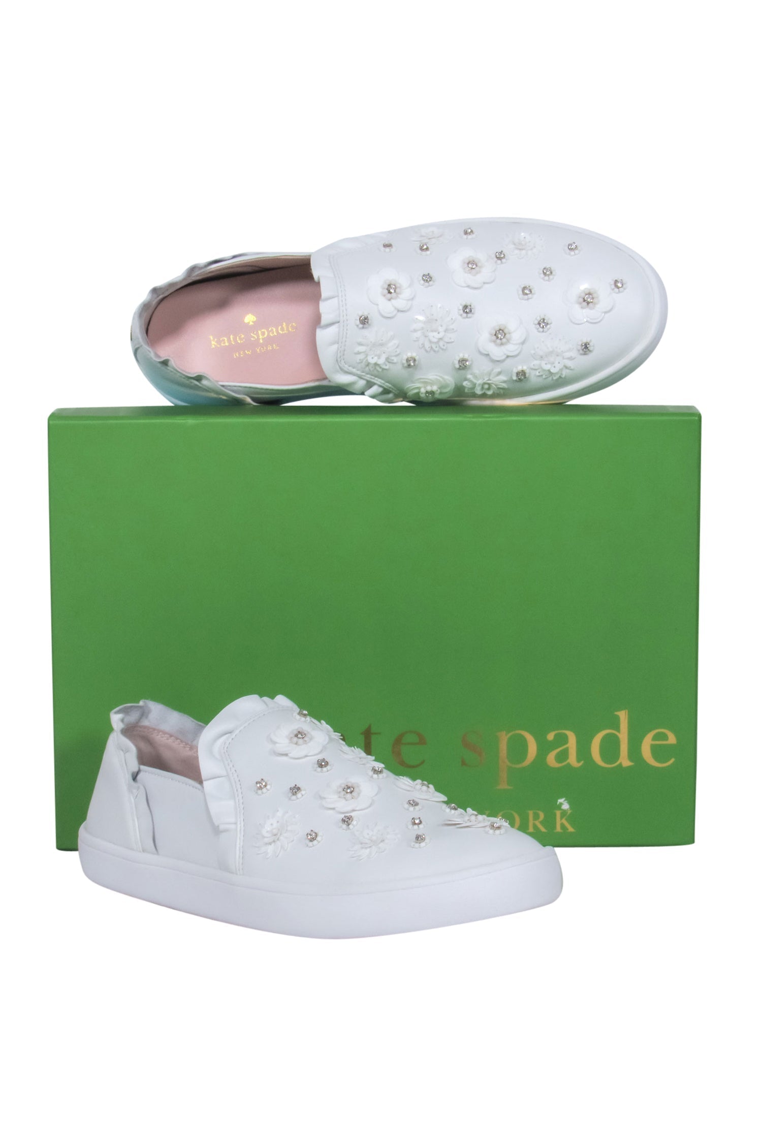 Kate Spade's Sparkling White Leather Louise Slip-On Sneakers - Size 7.5