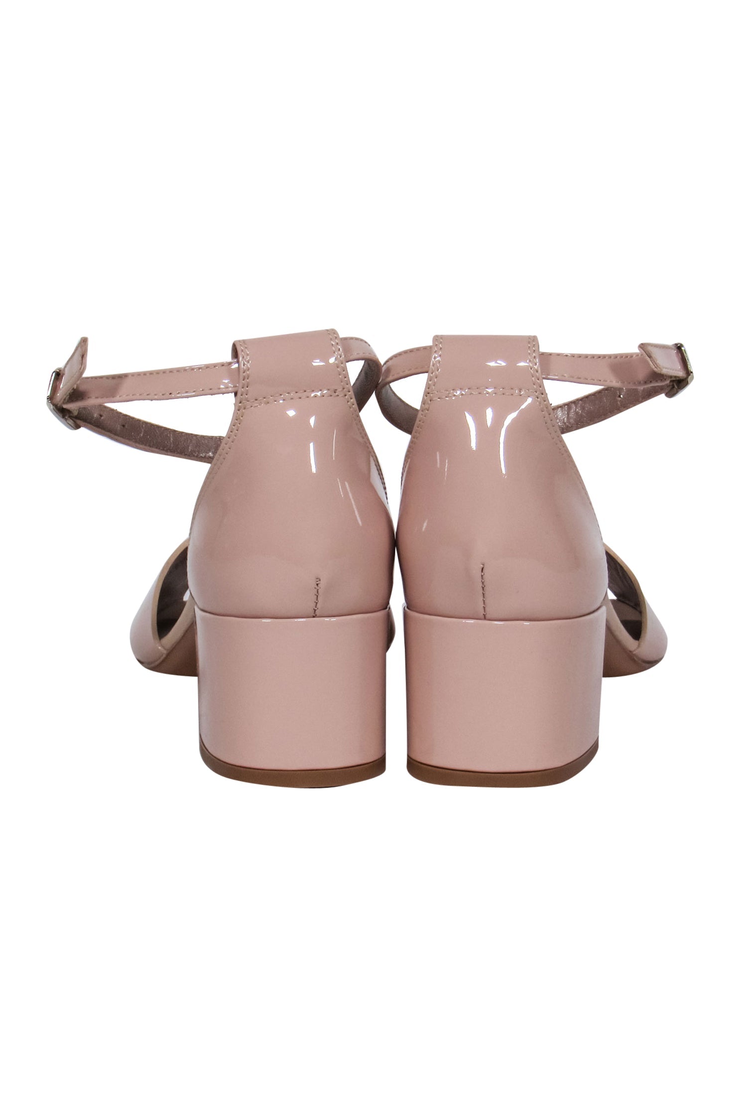AGL Nude Patent Leather Ankle - Strap Block Heels, Size 10