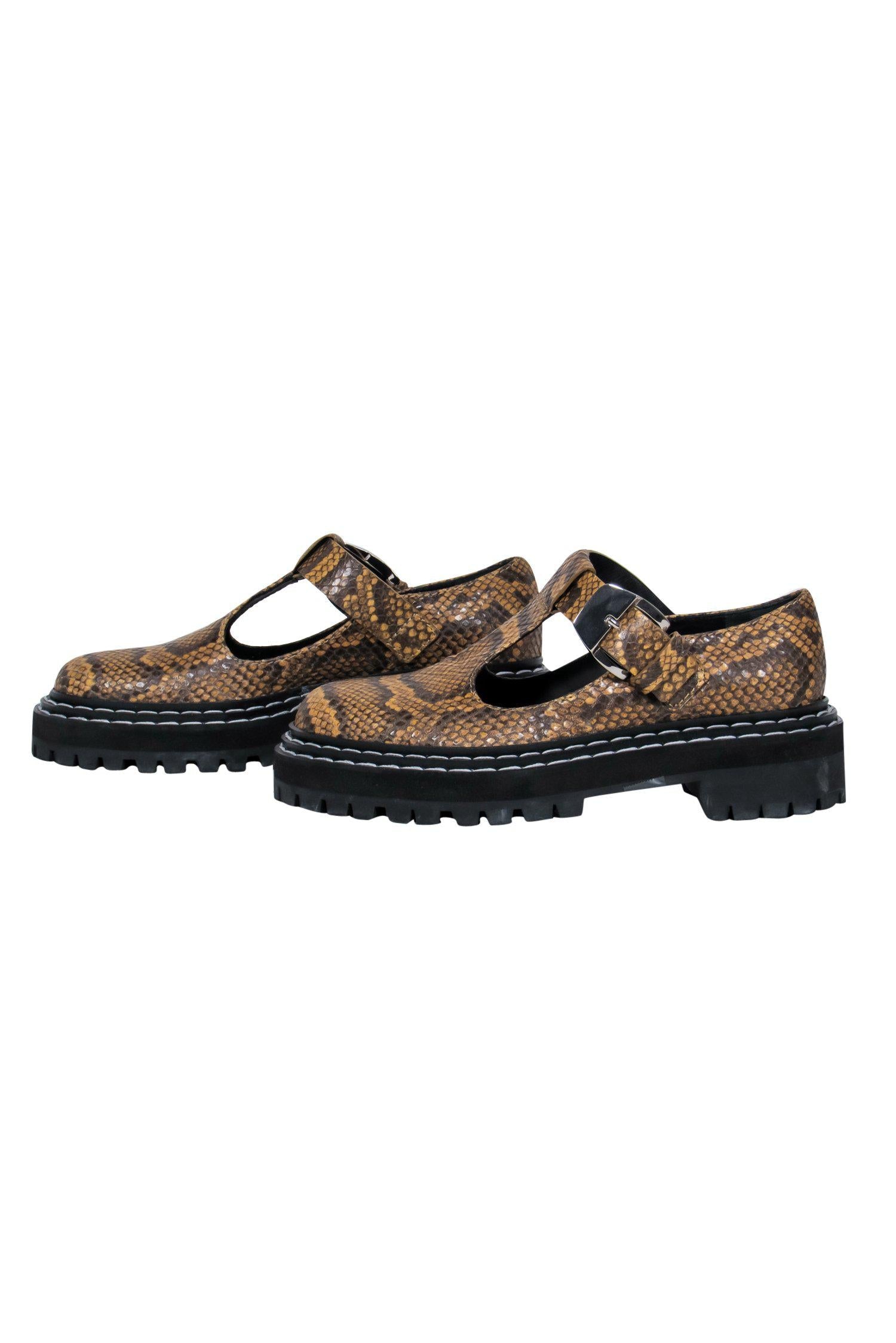Proenza Schouler's Stunning Yellow Snakeskin Mary Jane Lug Sole Shoes - Size 6.5