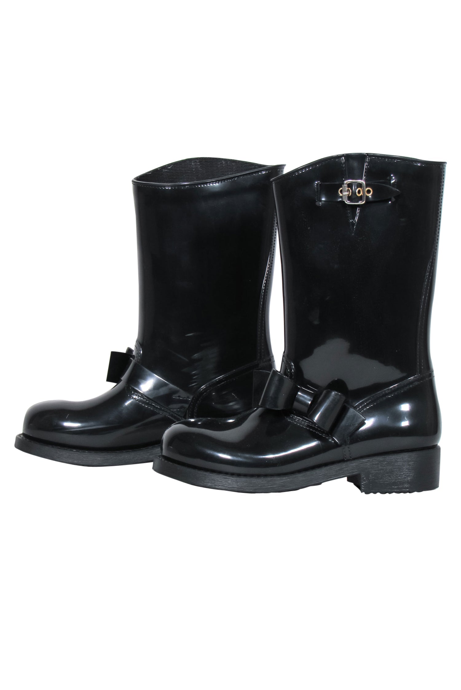 Red Valentino's Adorable Black Rubber Rain Boots with Bow - Size 9