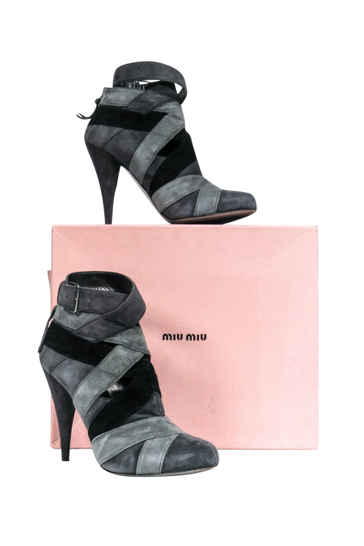 Miu Miu Black & Grey Suede Bootie Heels - Size 7: A Fashion Must-Have!