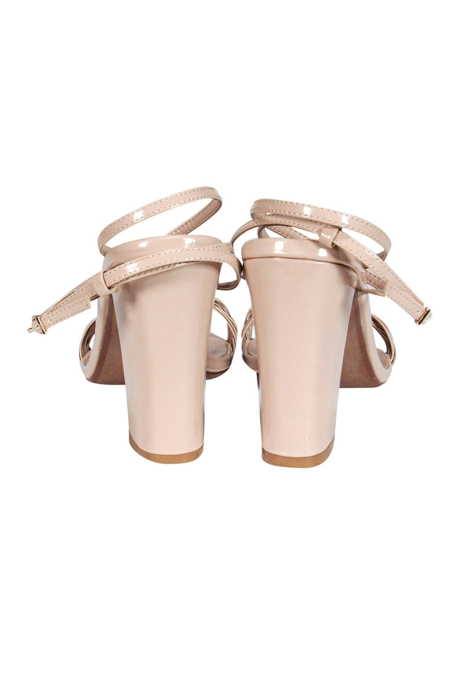 Raye's Stunning Patent Nude Block Heels with Ankle Wrap - Size 6.5