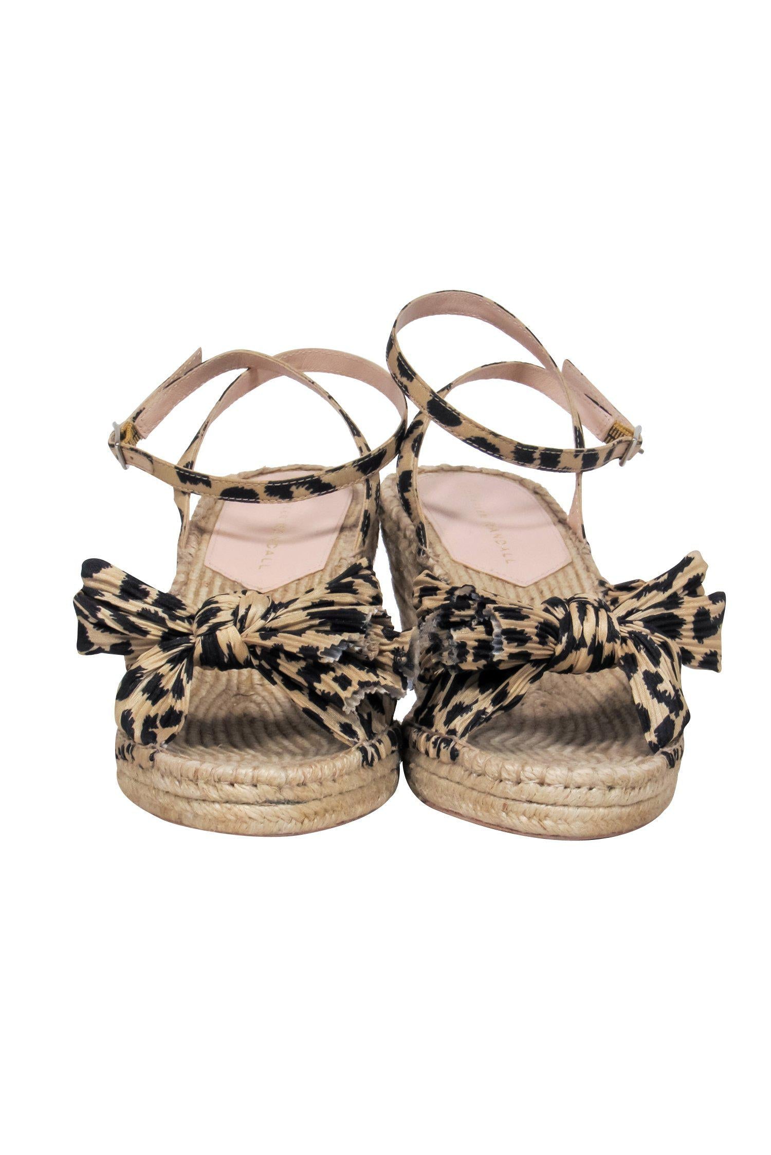 Loeffler Randall - Beige Leopard Print 'Charley' Open Toe Wedges with Bow, Size 9.5