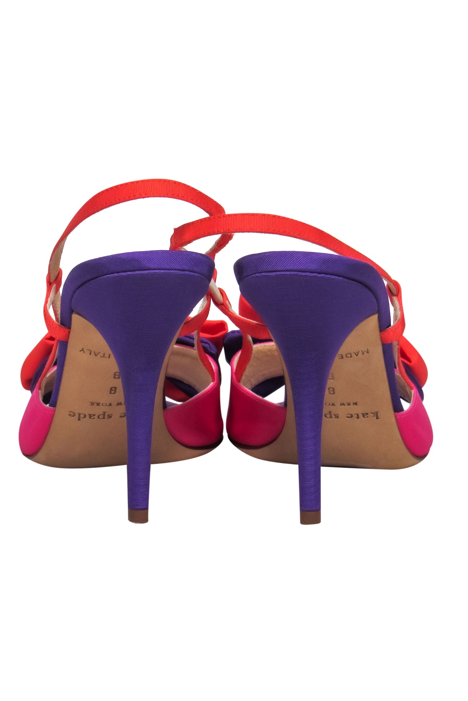 Kate Spade - Vivid Bright Pink, Orange & Purple Bow Slingback Pumps, Size 8
