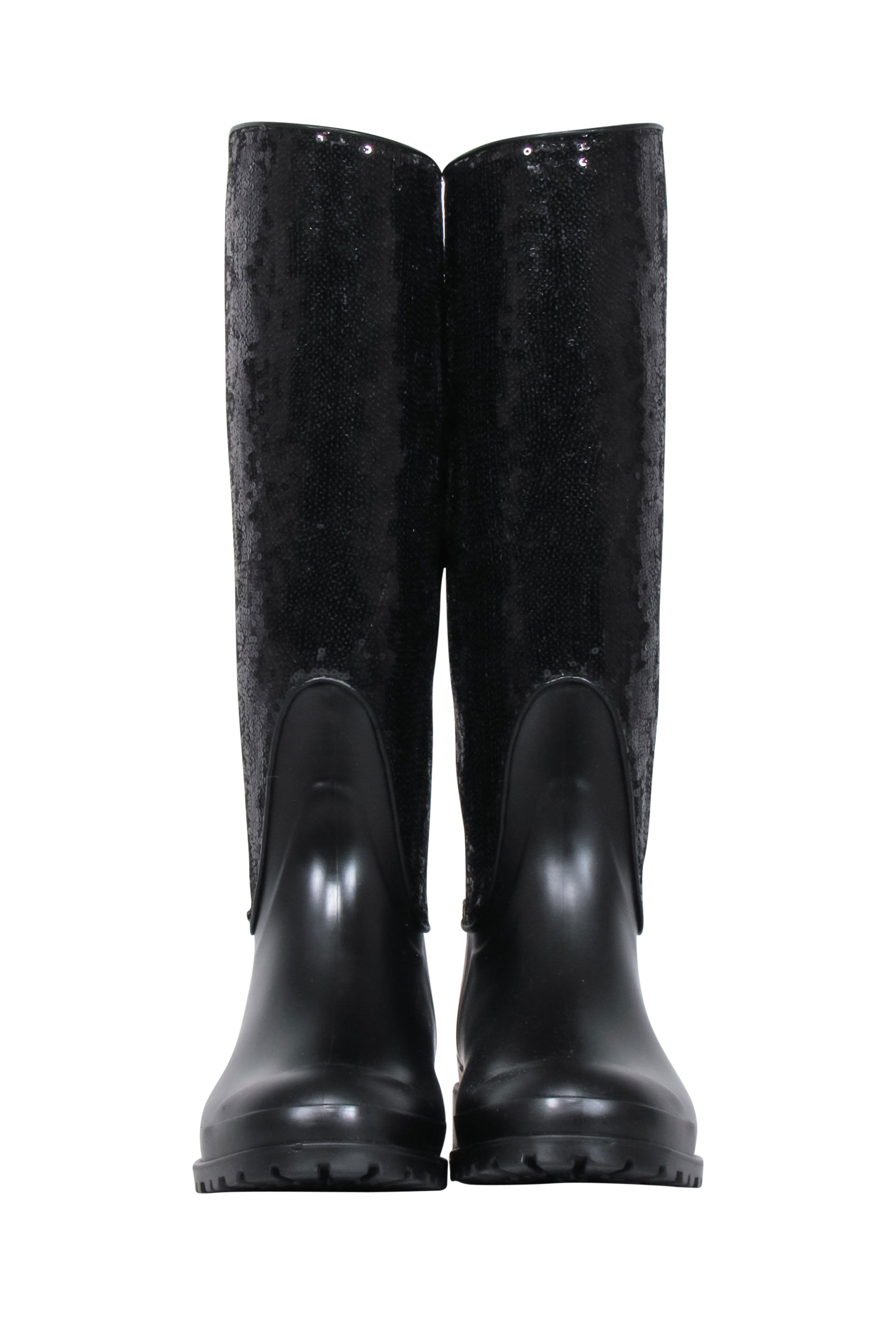 Yves Saint Laurent - Glamorous Black Sequin Rubber Boots, Size 7