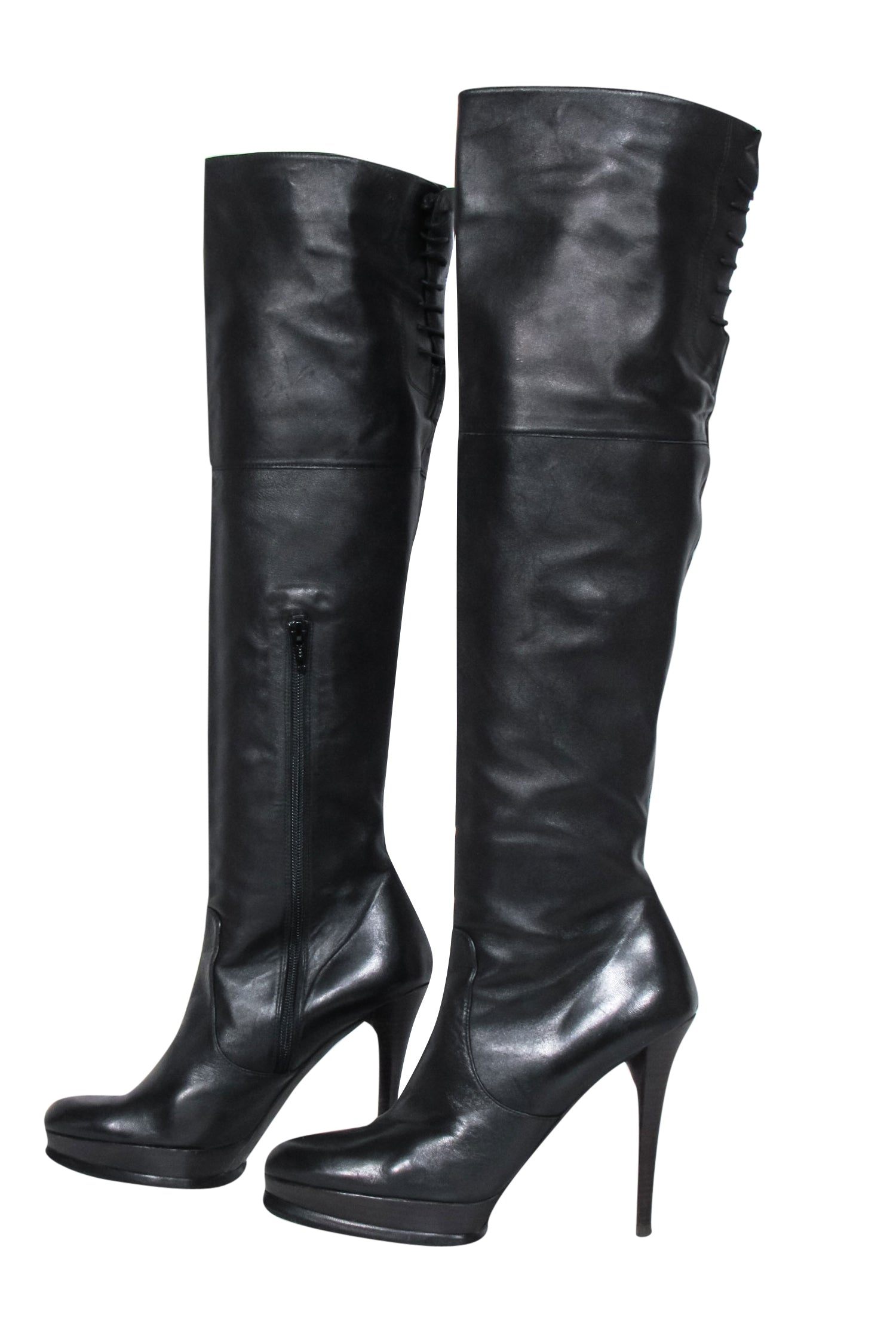 Stuart Weitzman Black Leather Platform Stiletto Boots - Size 8.5, Irresistible Fall Fashion!