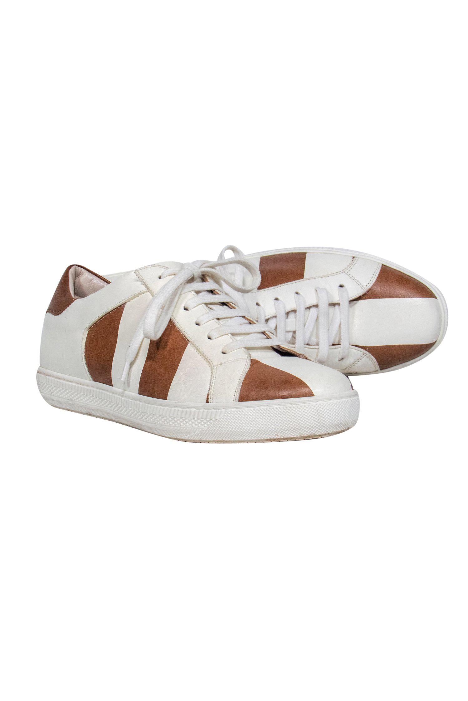 Giorgio Armani's Stylish White & Brown Striped Lace - Up Sneakers (Size 8)