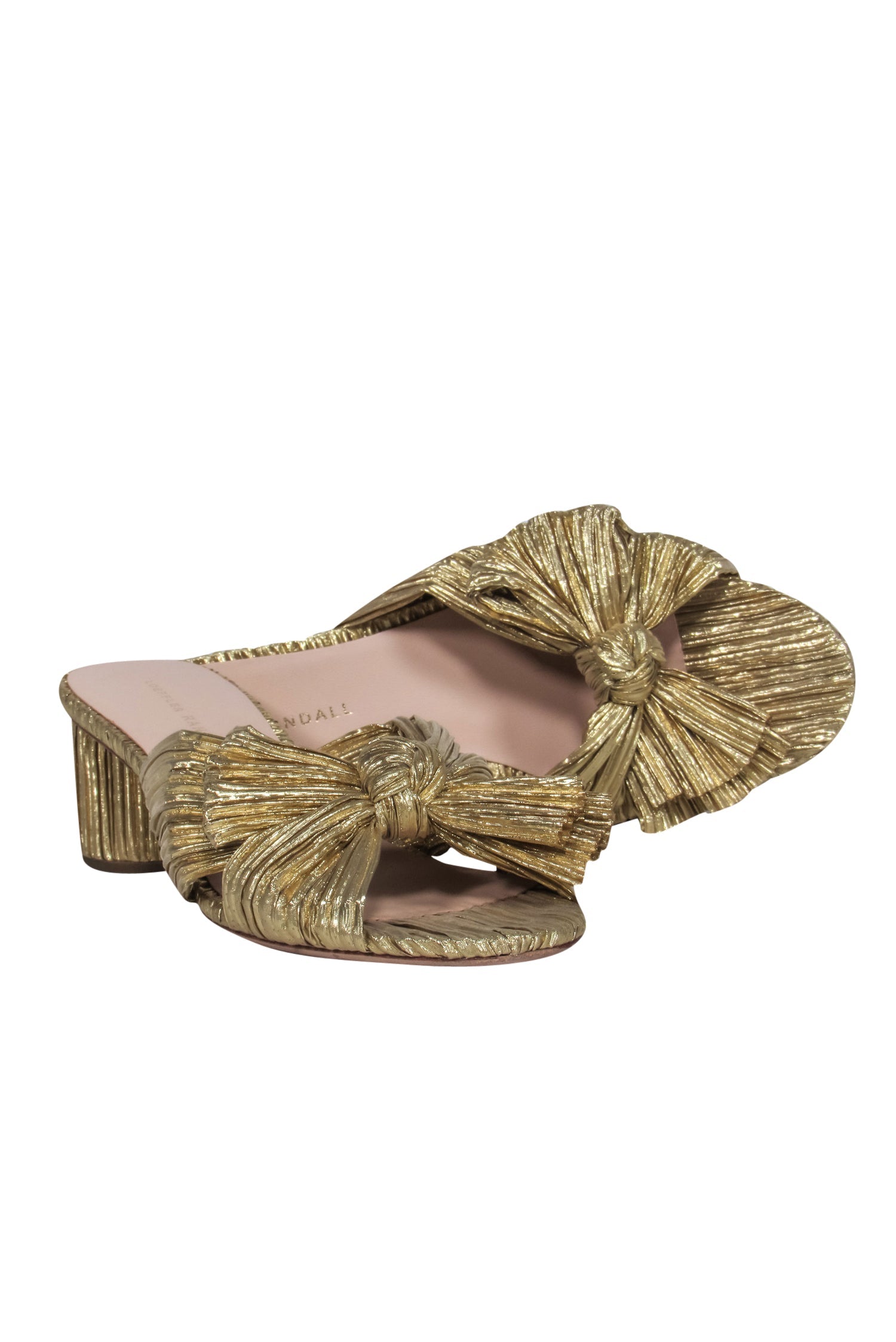 Loeffler Randall Gold Crinkle Knotted Block Heel Mules - Size 9