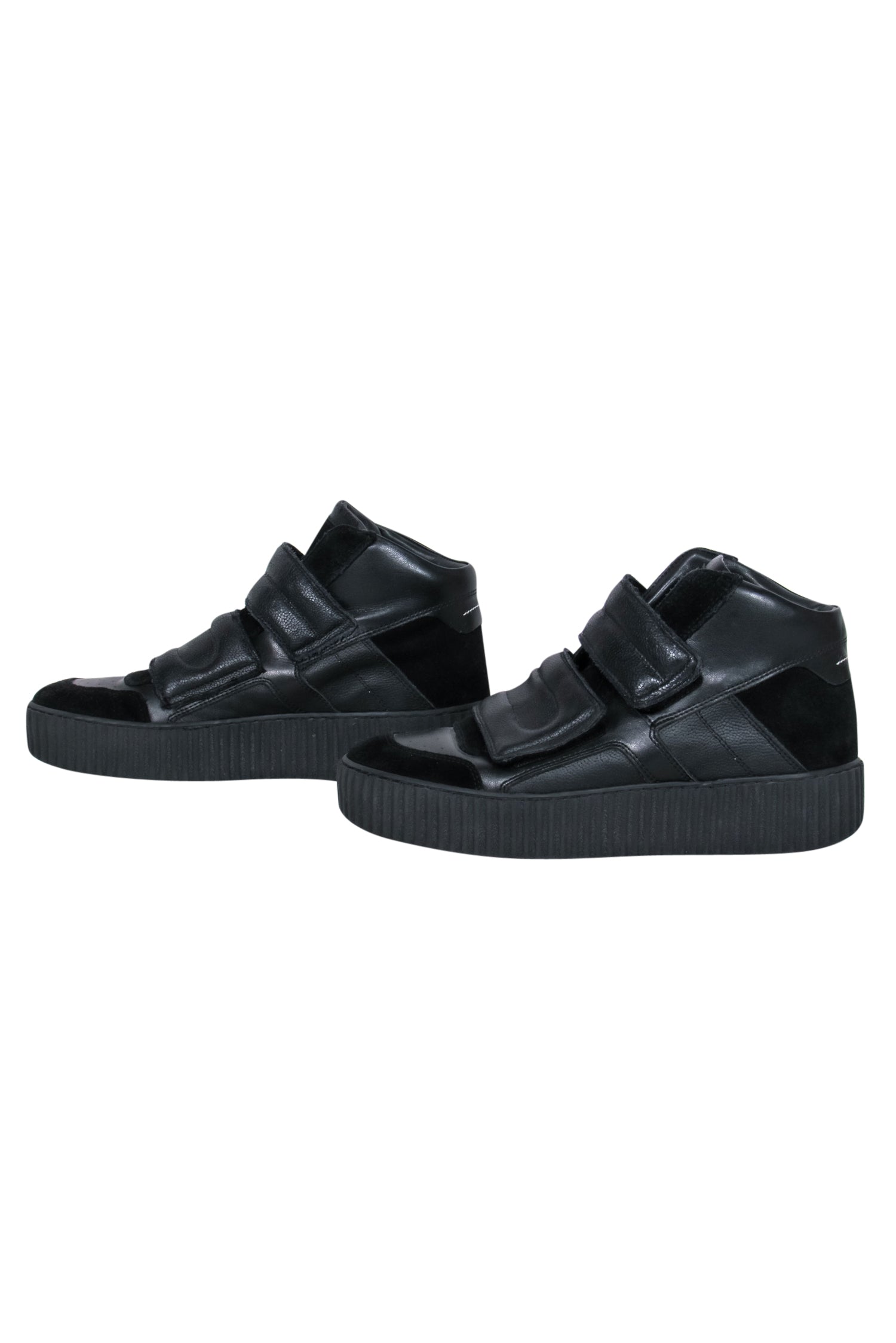 Maison Martin Margiela's Stunning Black Leather & Suede Velcro High Top Platform Sneakers - Size 6