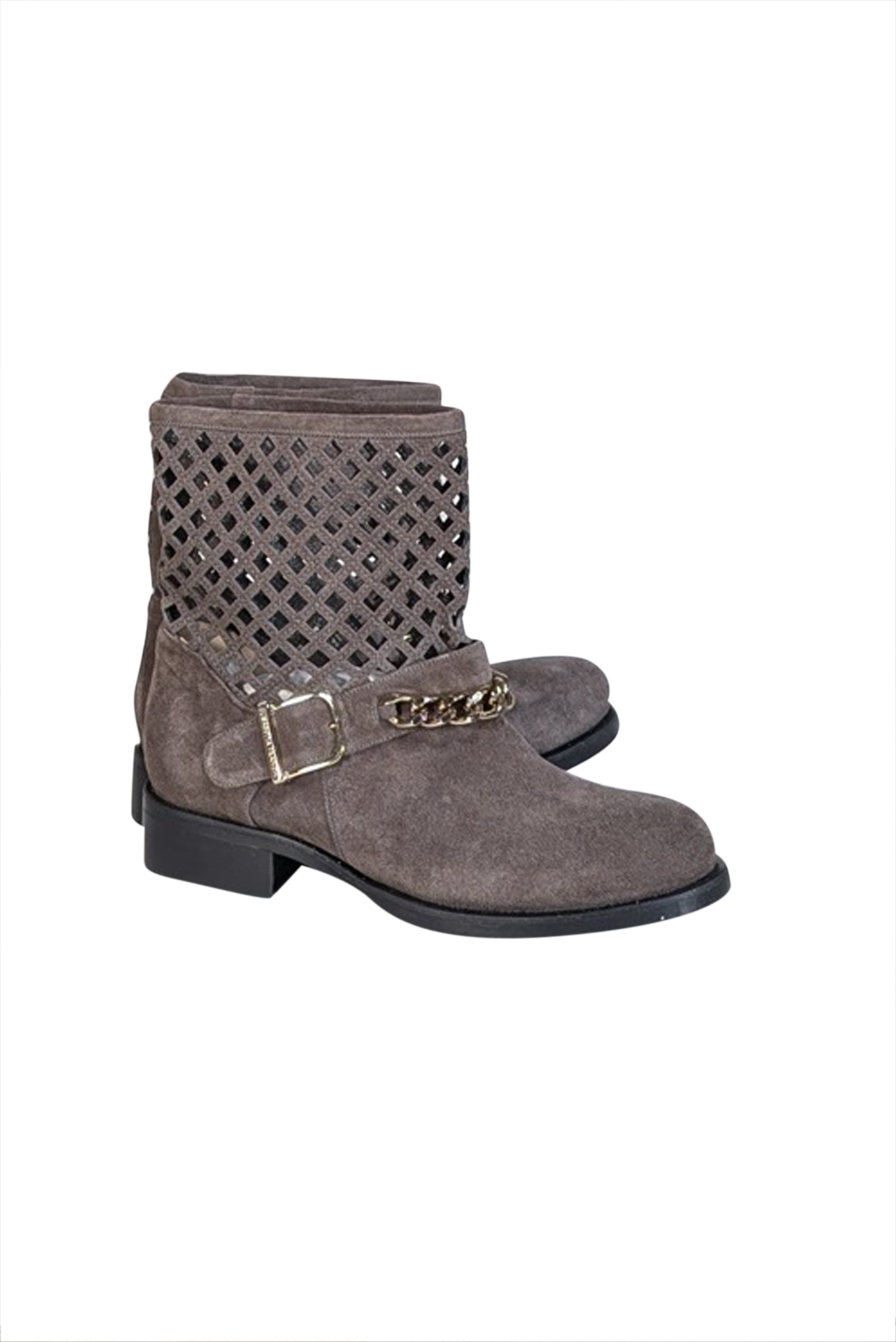 Elisabetta Franchi Grey Suede Laser Cut Short Boots - Size 8 - A Fashion Essential!