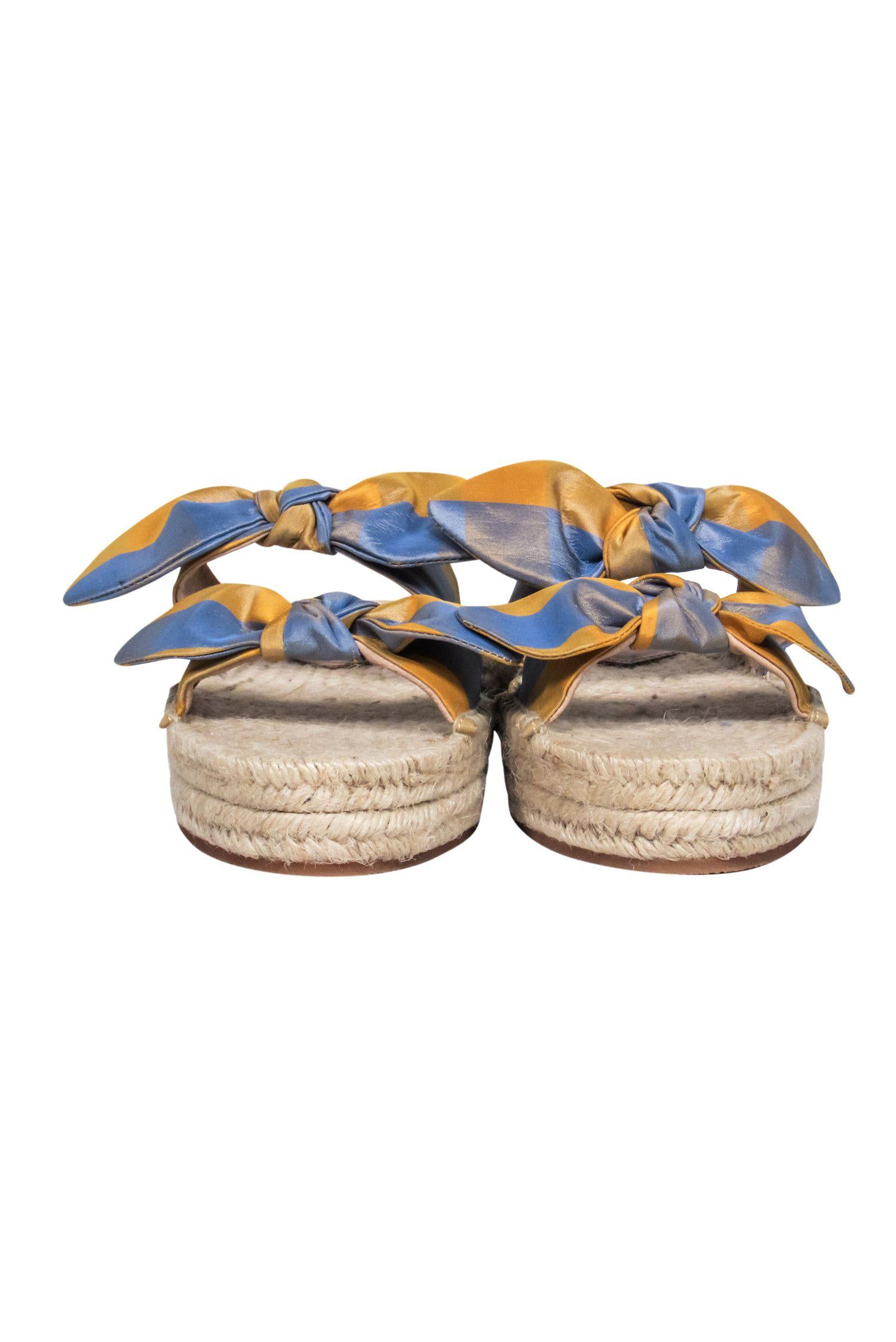 Loeffler Randall - Stylish Yellow & Blue Plaid Espadrille Sandals with Bows, Size 9