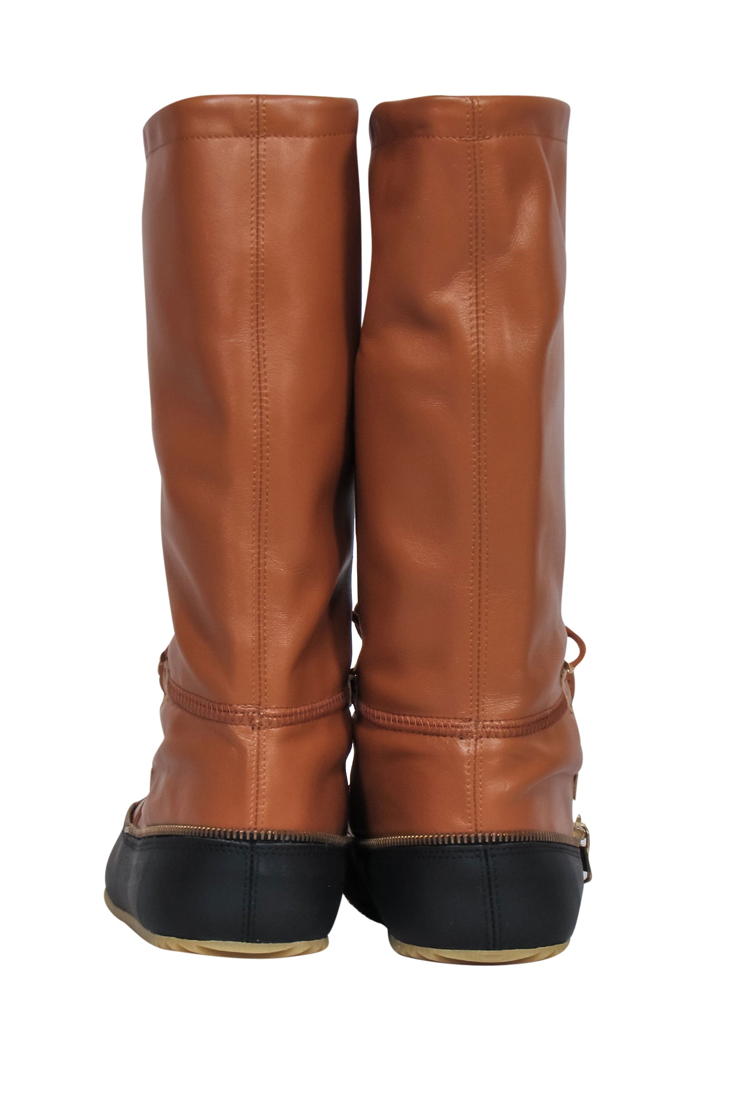 JW Anderson Stylish Brown & Black Leather Calf High Snow Boots - Size 8