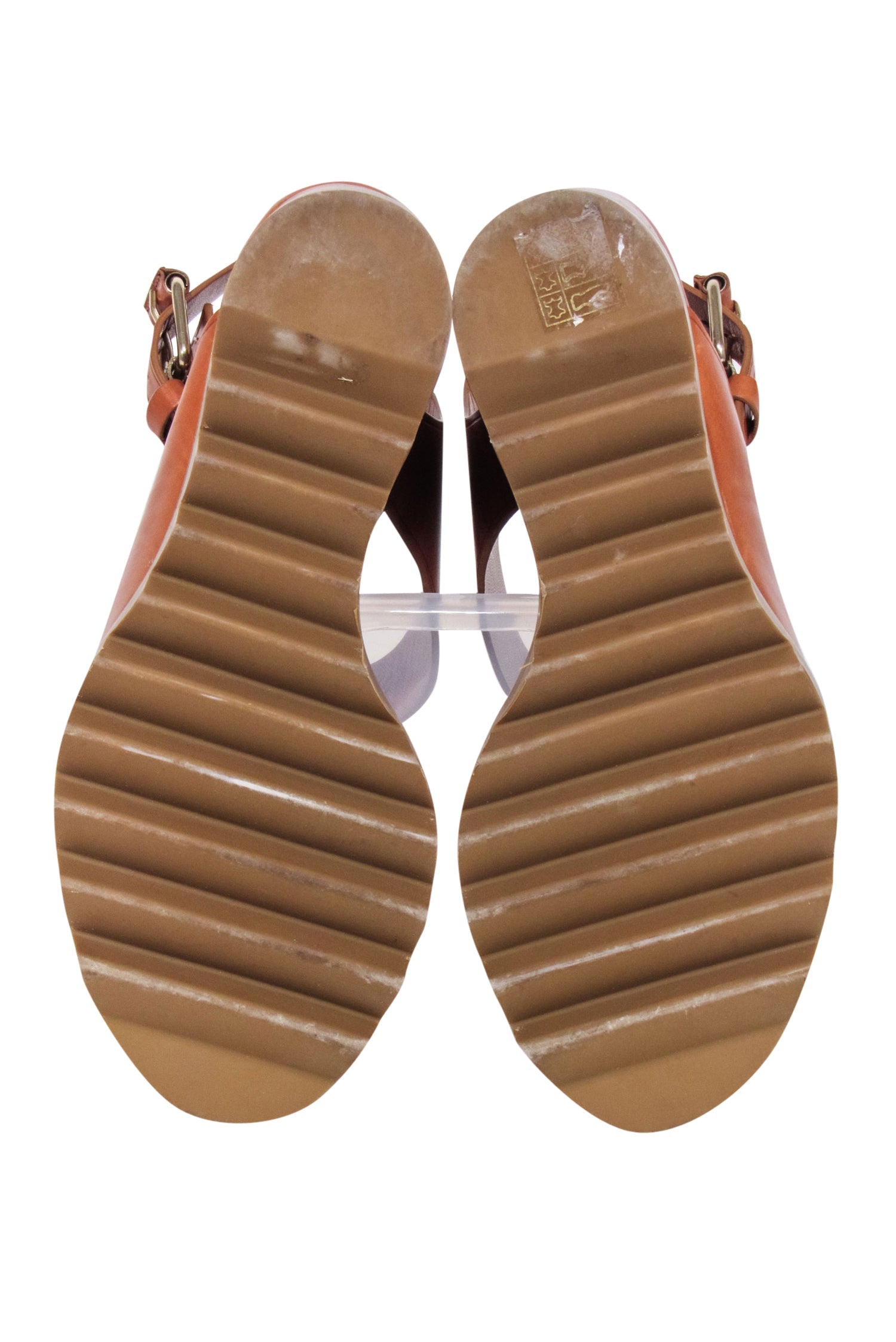 Tamara Mellon's Chic Tan Leather Open-Toe Wedges - Size 7.5
