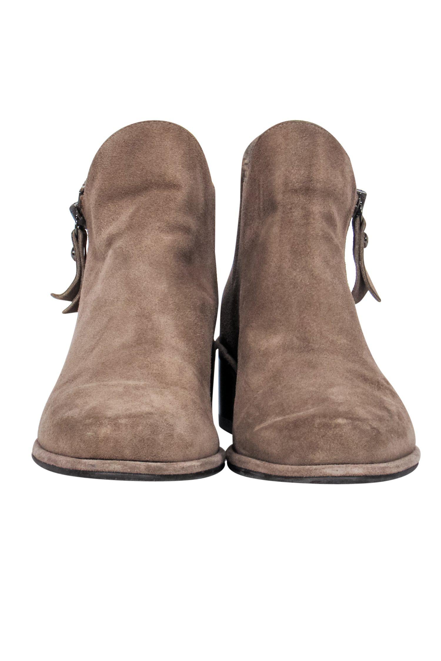 Stuart Weitzman Dark Beige Suede Ankle Booties - Size 6.5 - Strut in Style!