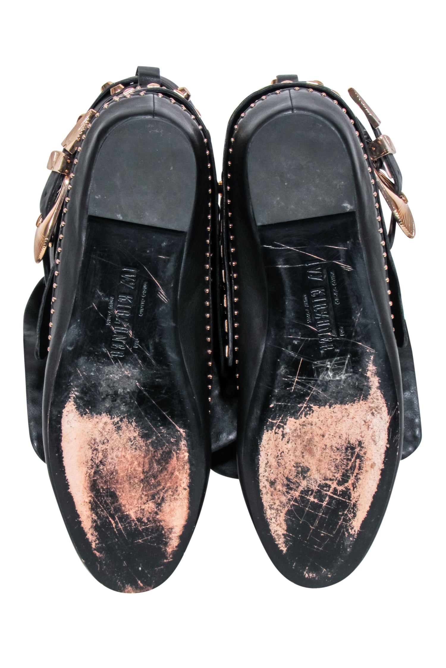 Ivy Kirzhner Black Leather Booties with Bronze Studs - Size 9