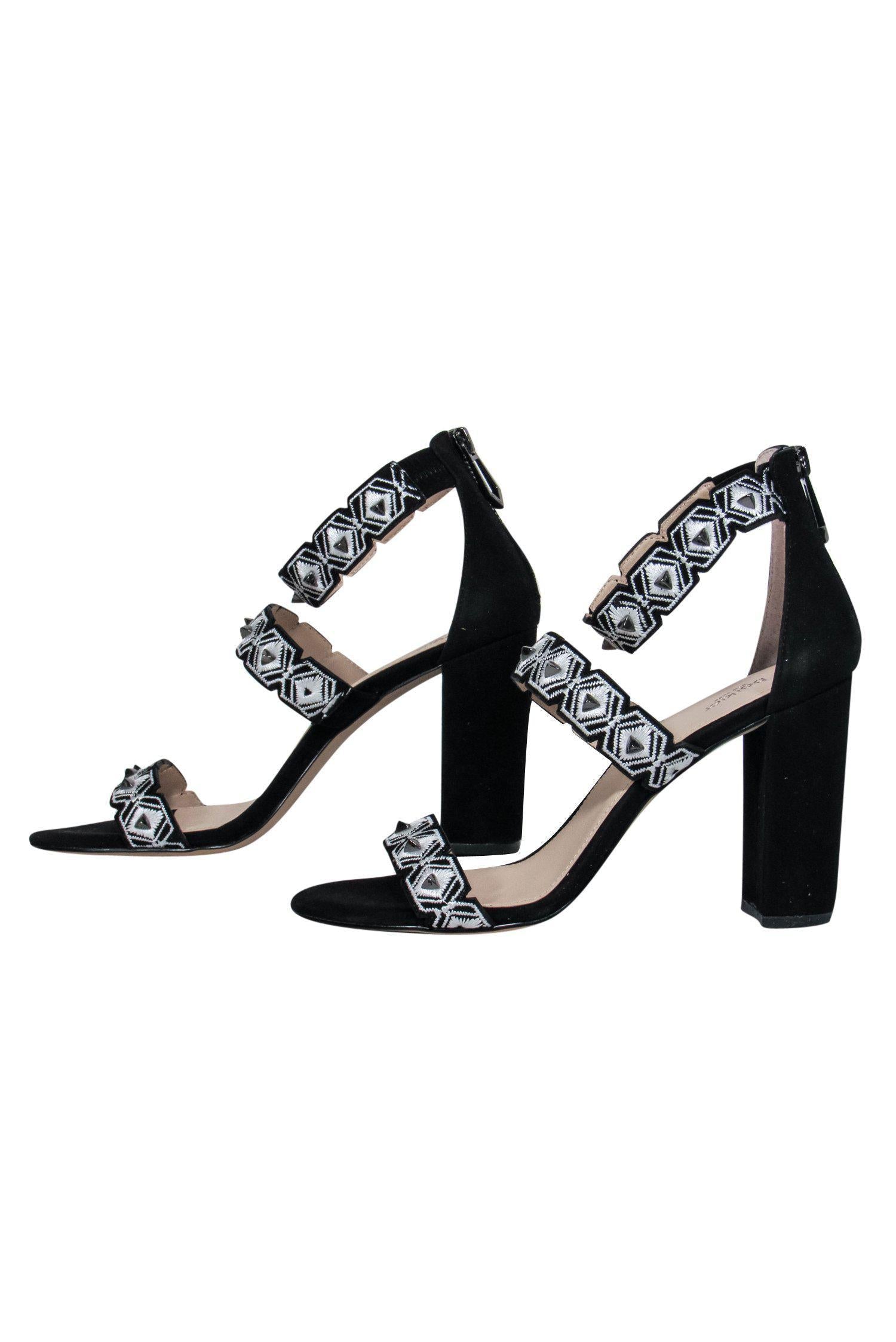 Botkier's Stunning Black Suede Studded Embroidered Strappy Pumps - Size 8.5