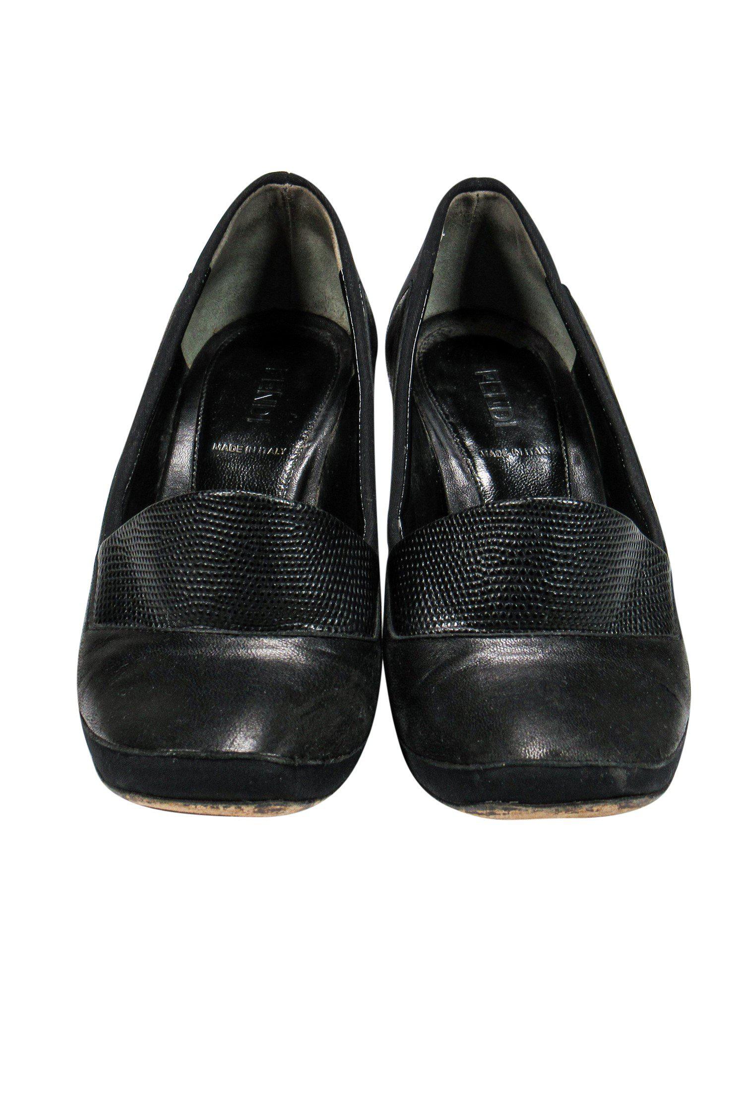 Fendi Black Studded Heel Loafer-Style Pumps - Size 6